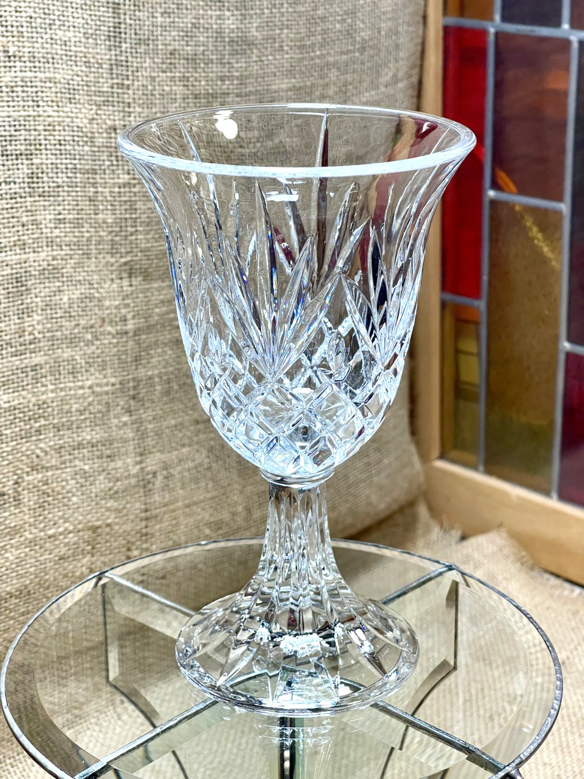 Beautiful Godinger Lexington Crystal Open Hurricane Votive Candle Holder