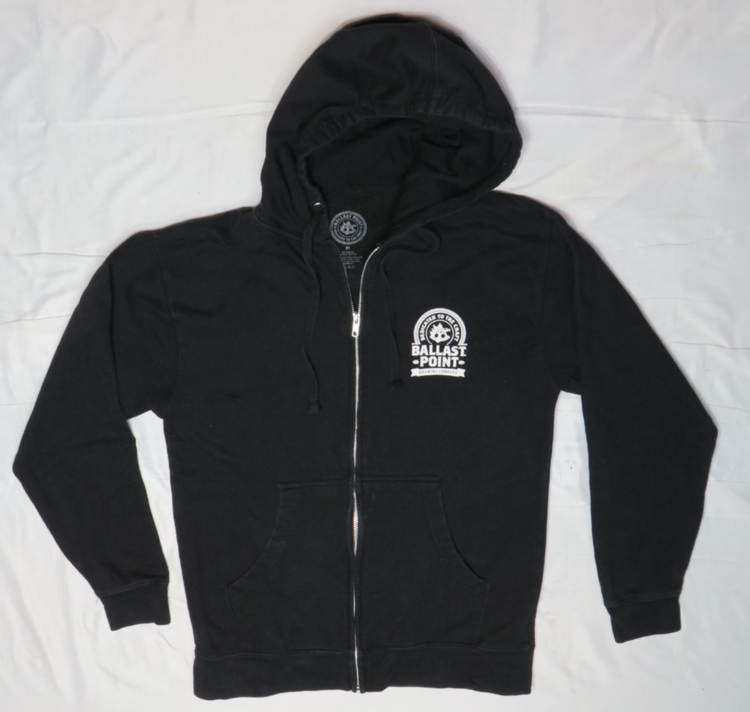 BALLAST POINT BREWERY MENS M BLACK HOODIE JACKET SWEATSHIRT ZIP FLEECE SAN DIEGO