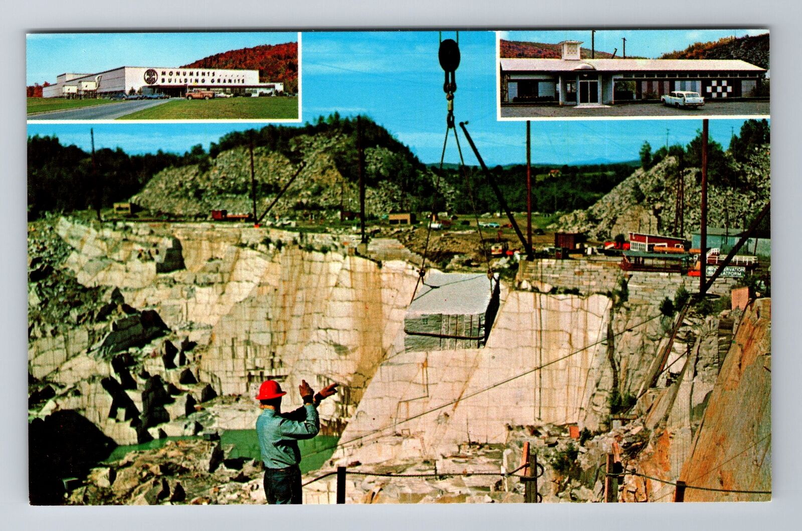 Barre VT-Vermont, Rock Of Ages Granite Quarry, 50\'s Chevy Wagon Vintage Postcard