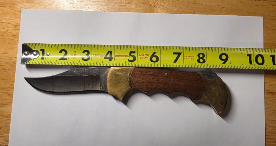 Vintage Rigid USA Lockback Folding Knife Wood Brass Handle 8.5\