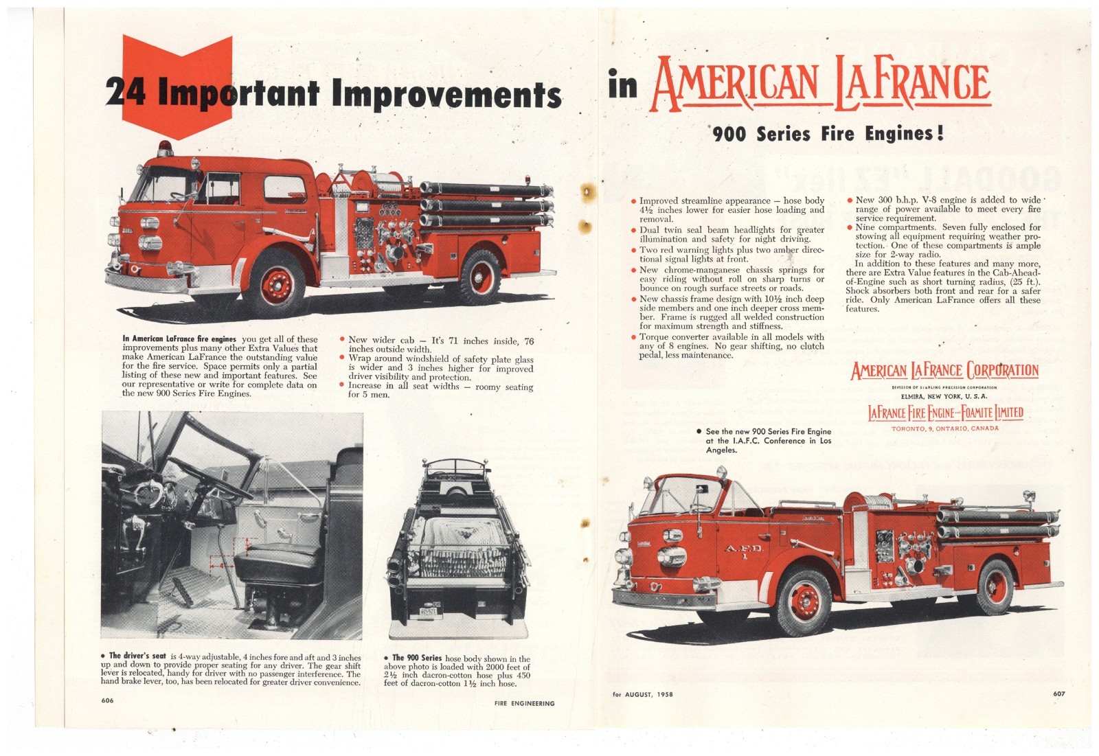 1958 ALFCO, American LaFrance Fire Trucks 2 Sep. Pg. Ad: 900 Series Fire Engine