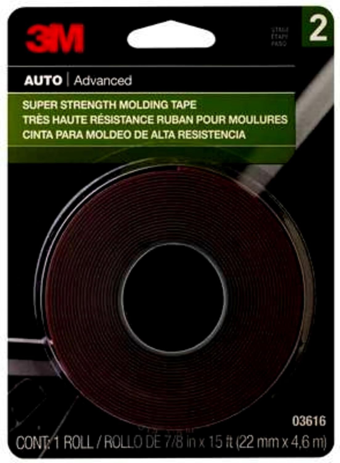 3M Super-Strength Molding Tape, 03616, 7 8 in x 15 ft, 1 Roll 3M Super-Strength Molding Tape, 03616, 7 8 in x 15 ft, 1 Roll