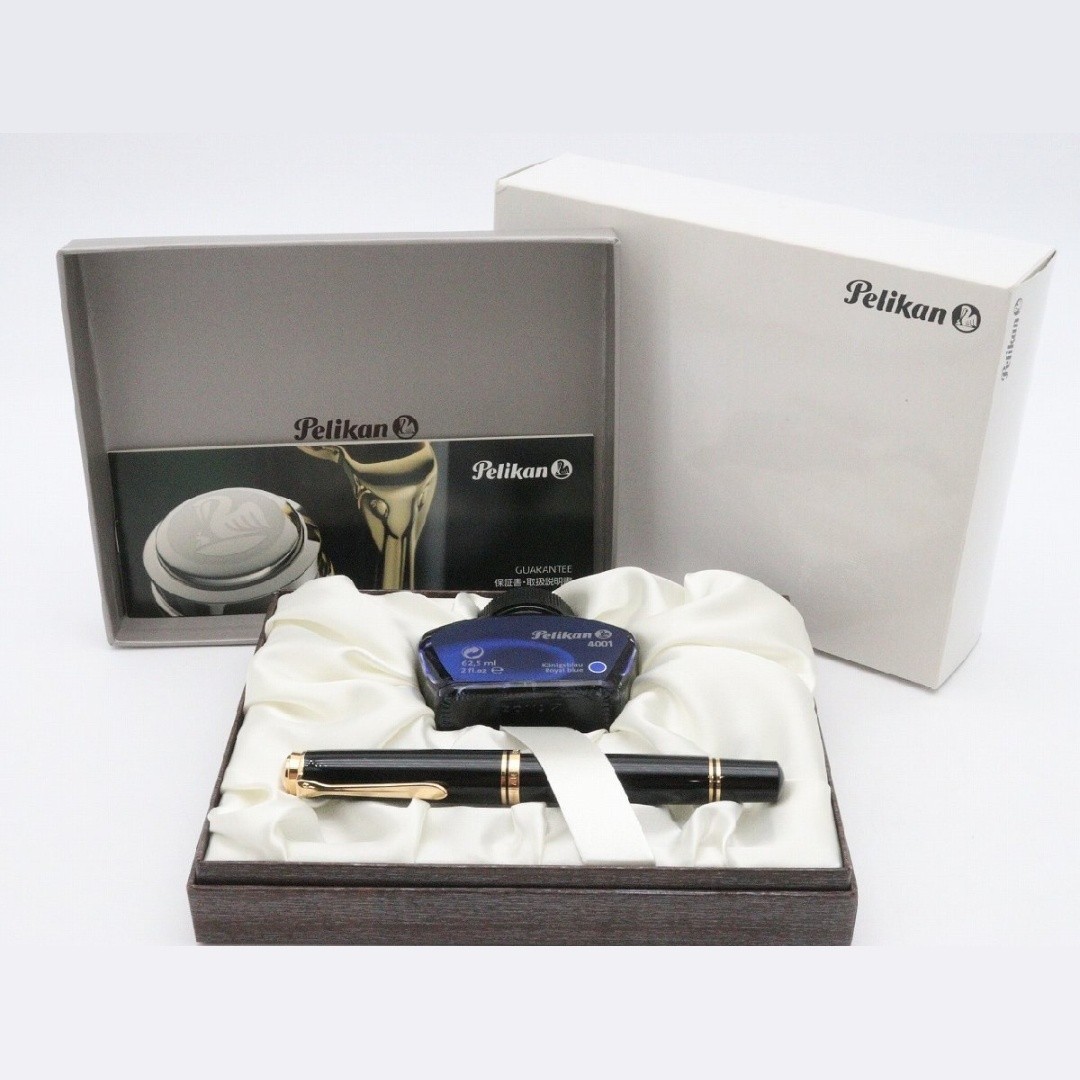 [Unused] Pelikan Souveran M1000 Fountain Pen Black 18K F Nib w/Box & Ink Set