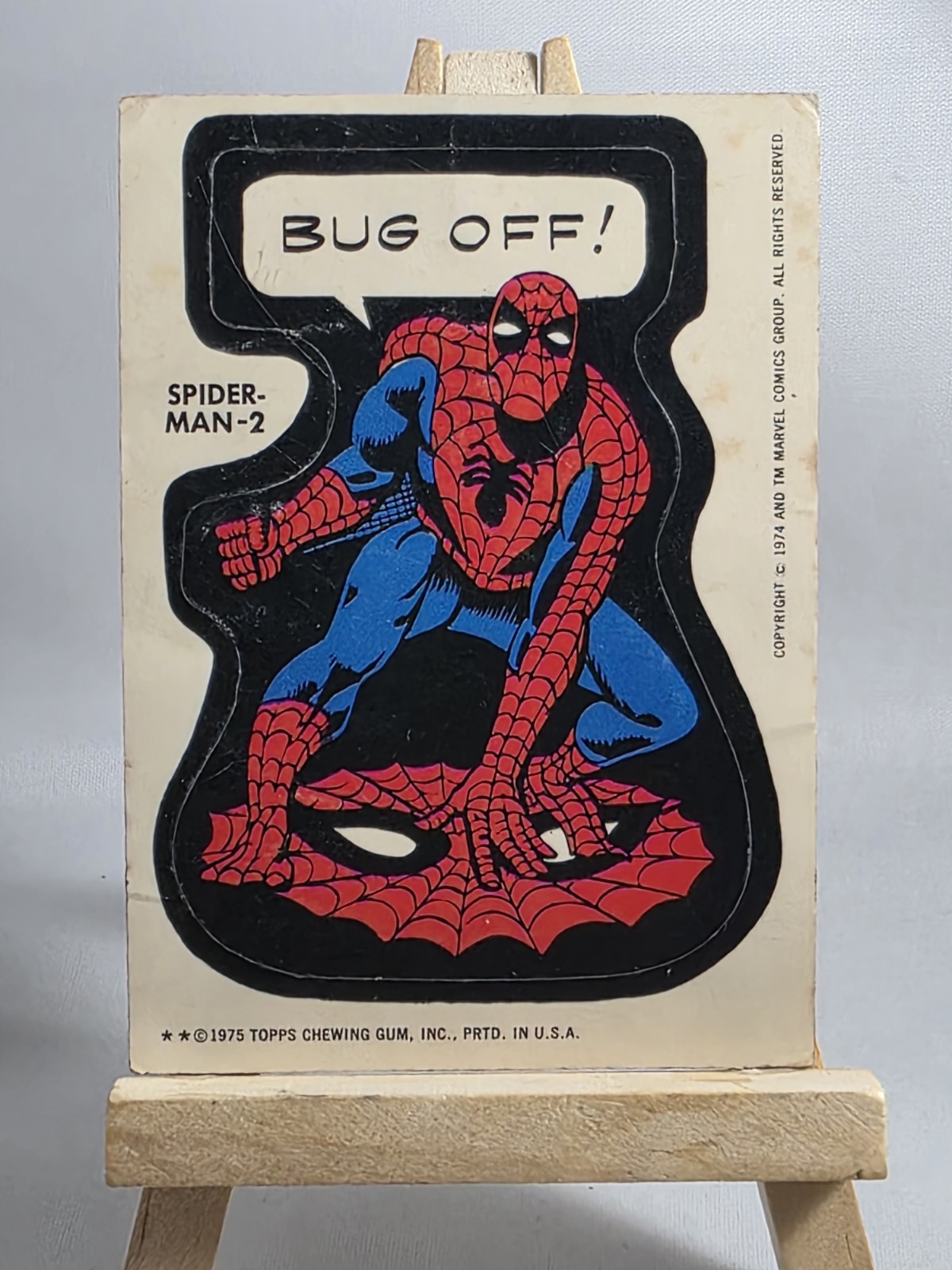 1975 Topps Marvel Comic Book Heroes Sticker Spiderman -2 Bug Off Variant 2 **