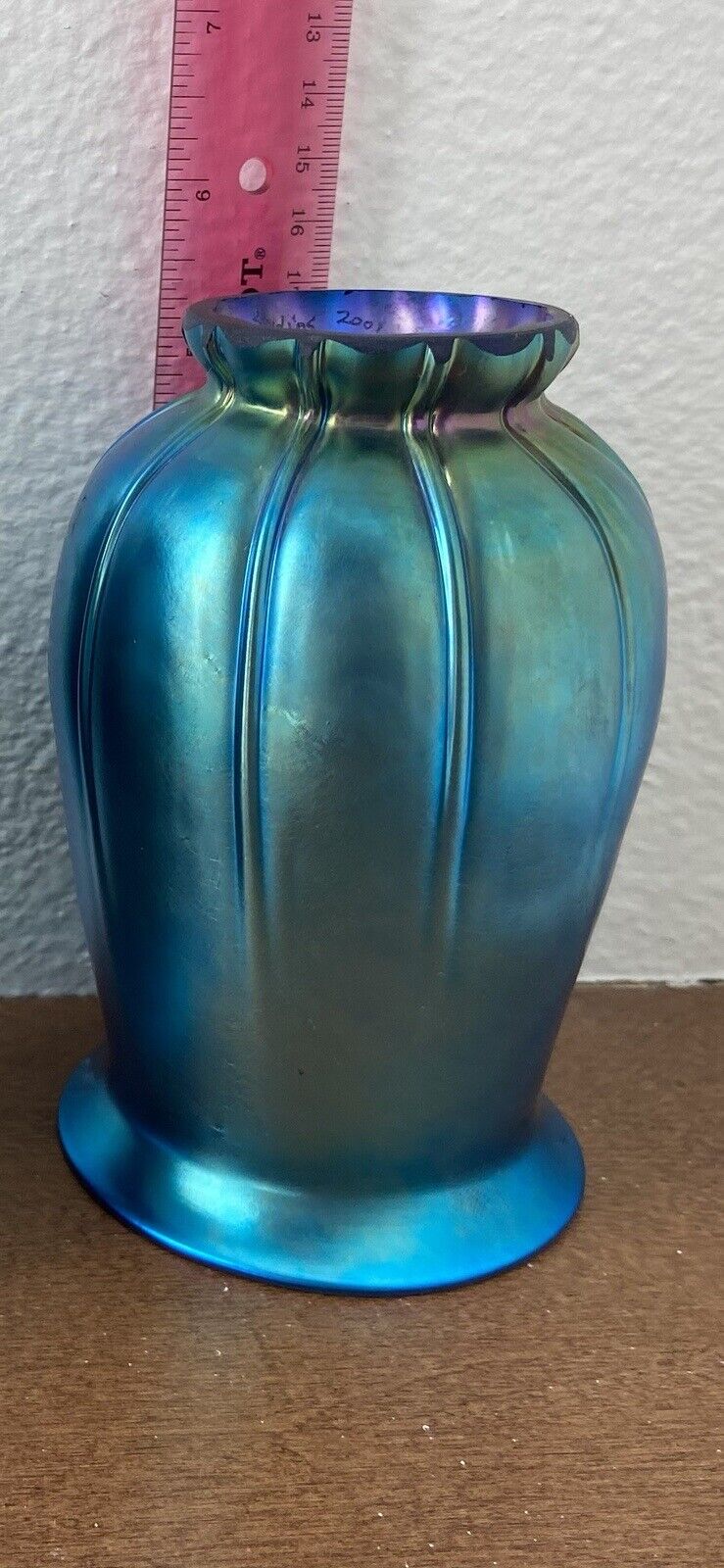 Lundberg Studios Tulip Shade Vintage American Studio Glass 2001 Iridescent Blue