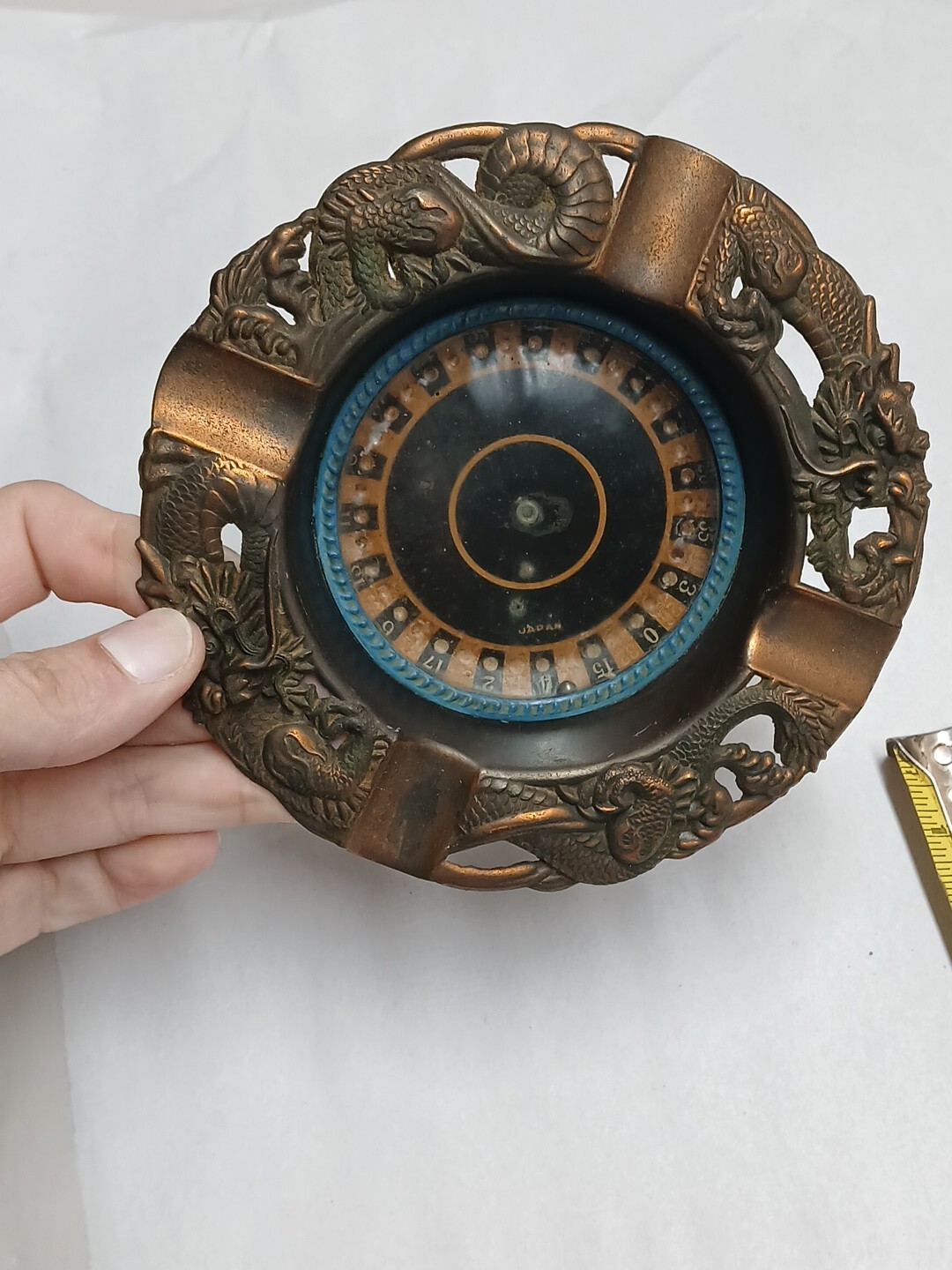 Vintage Mechanical Brass Dragon Roulette Ashtray Works Great Japan