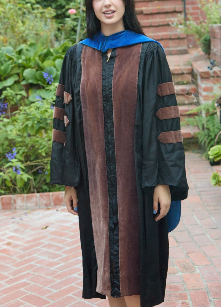 Vintage 40s E R Moore Doctoral Robe & Blue Hood Choir Pulpit Gown M Brown Velvet