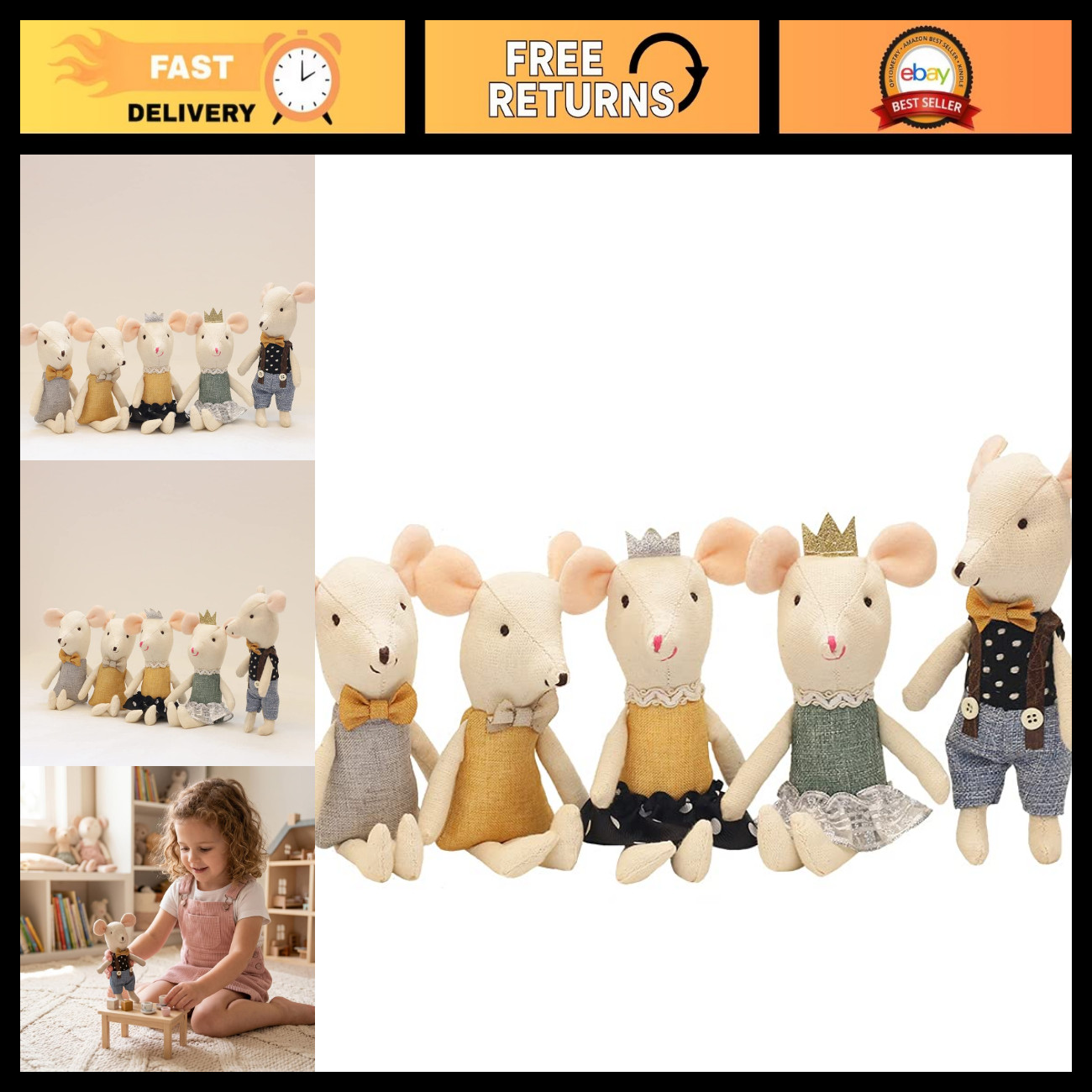 Plush Mouse Dolls Stuffed Animal Toy - Soft, Cuddly, Perfect Gift for Kids