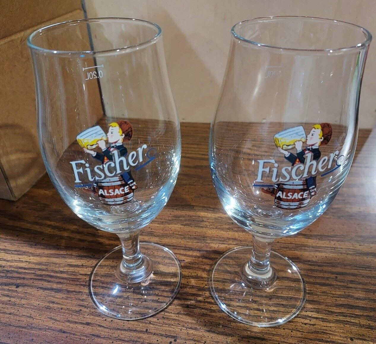 2 Vintage Fischer Alsace Stemmed Beer Glasses French Brewery 0.20L -Set of 2