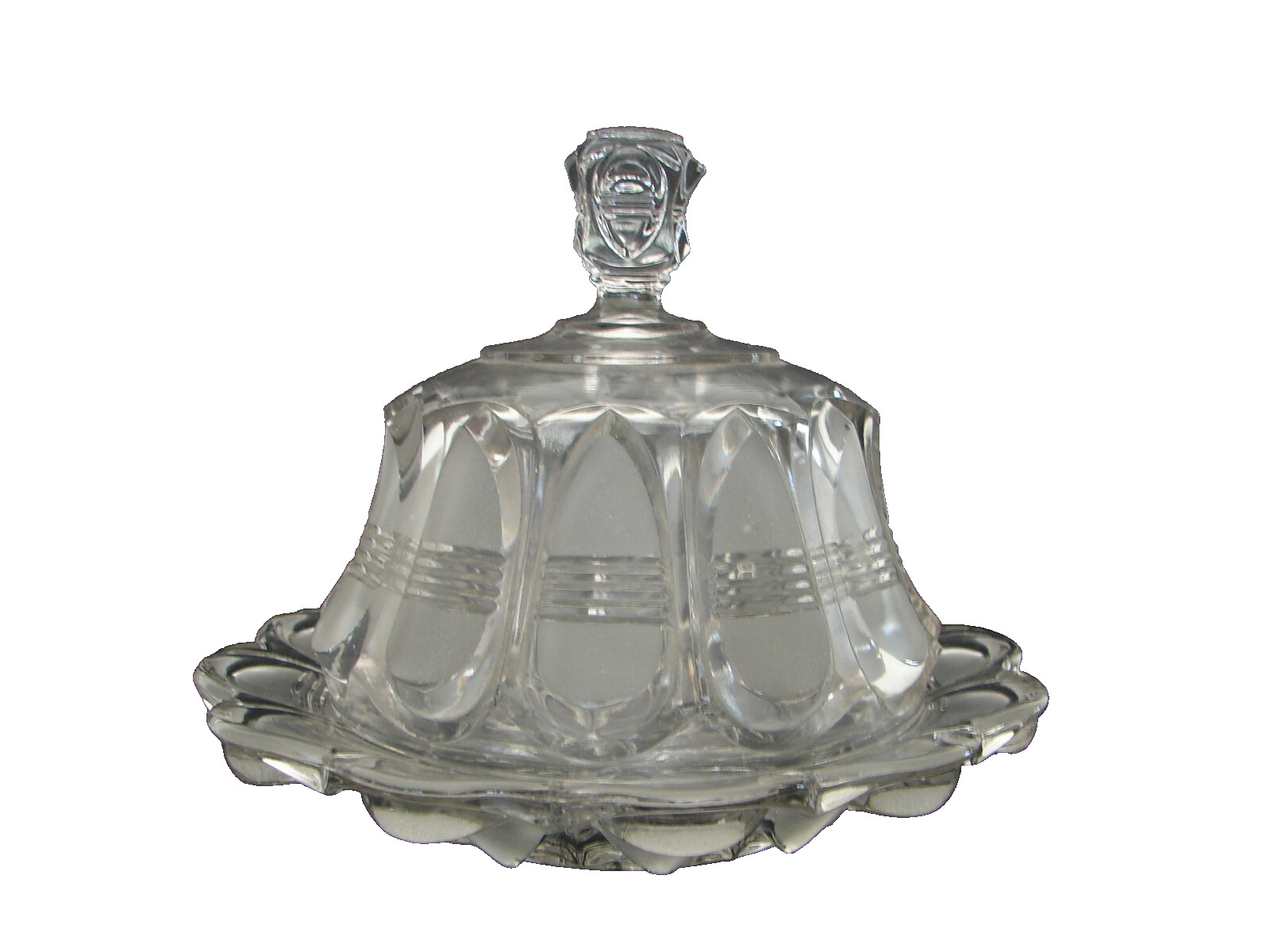 EAPG US Glass Co #15004 aka Barred Oval Pattern Covered Butter Dish ca 1892