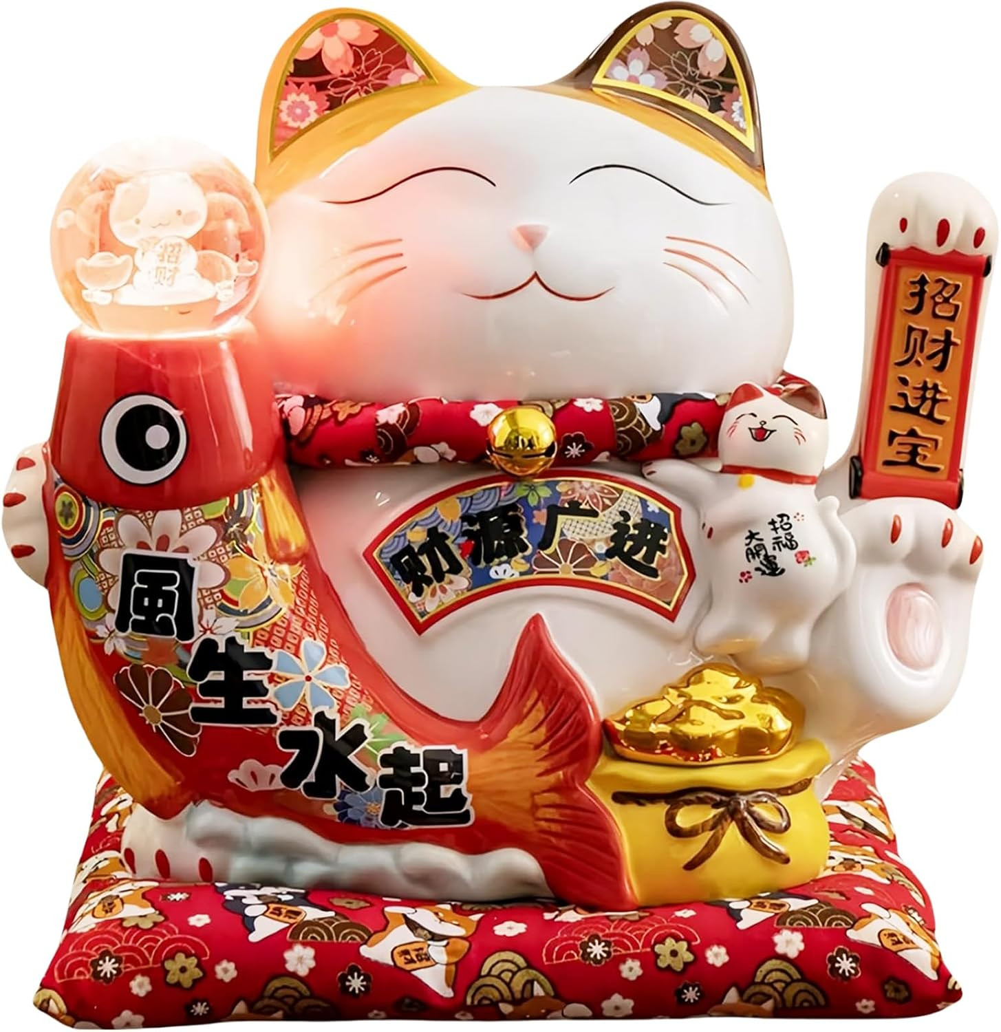 Large Chinese Ceramic Lucky Cat Japanese Maneki Neko Fortune Cat Statue Lucky Ca