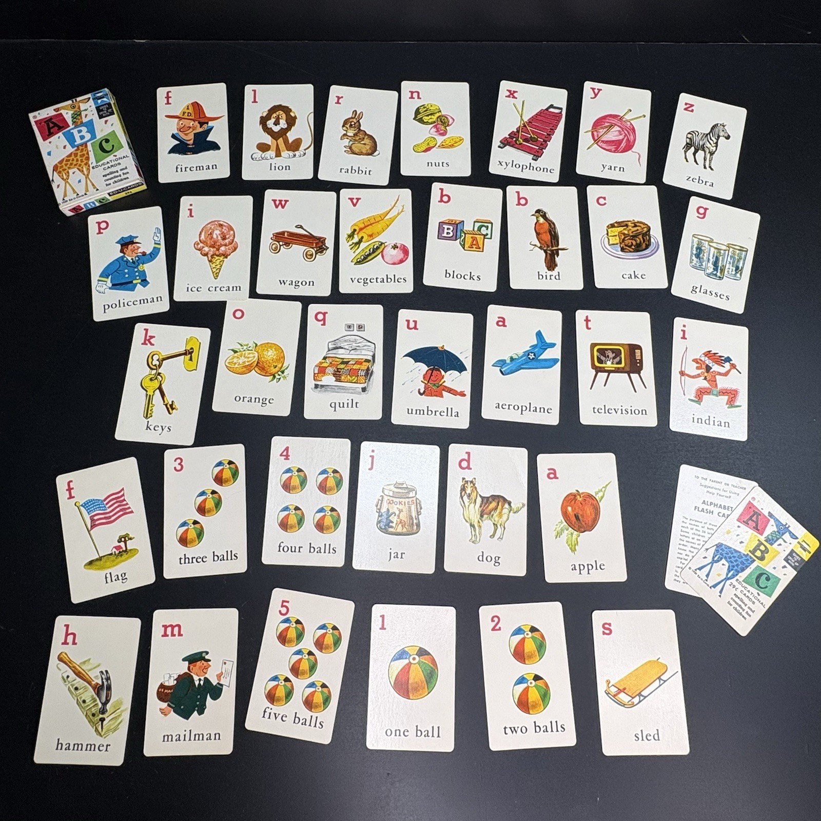 Vintage 1959 Ed-U-Cards ABC Flash Cards Spelling Counting Fun For Children