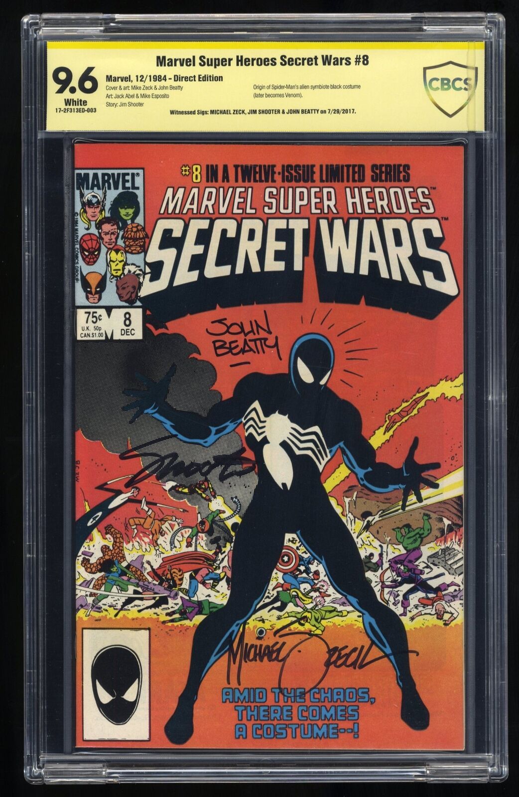 Marvel Super-Heroes Secret Wars #8 CBCS NM+ 9.6 Signed Zeck Shooter Beatty