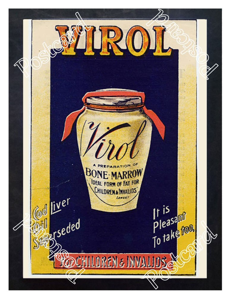 Historic Virol Bone Marrow Preparation 1890s Advertising Postcard Historic Virol Bone Marrow Preparation 1890s Advertising Postcard