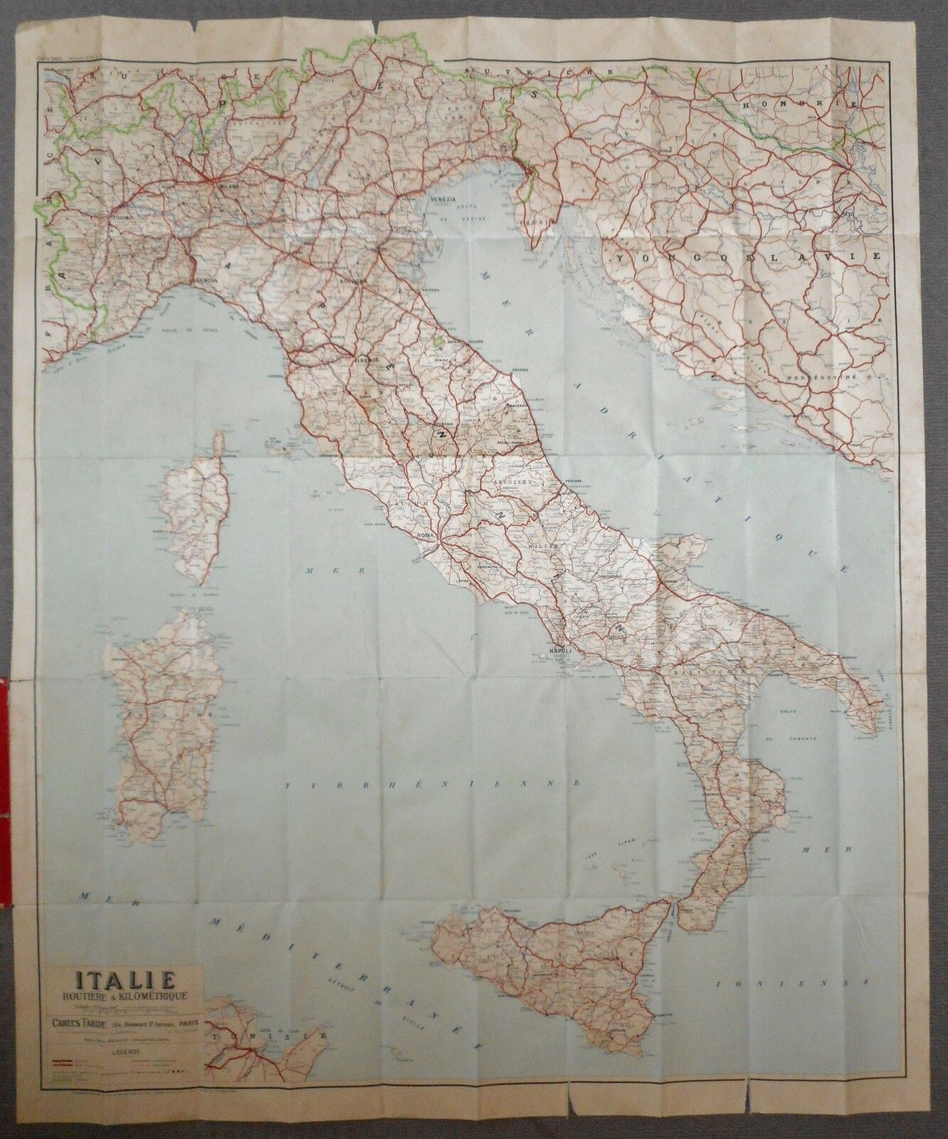 ITALY - ANTIQUE MAP - 1954 - Full Color - FRENCH SCHOOL ROOM - ROME, MILAN, PISA