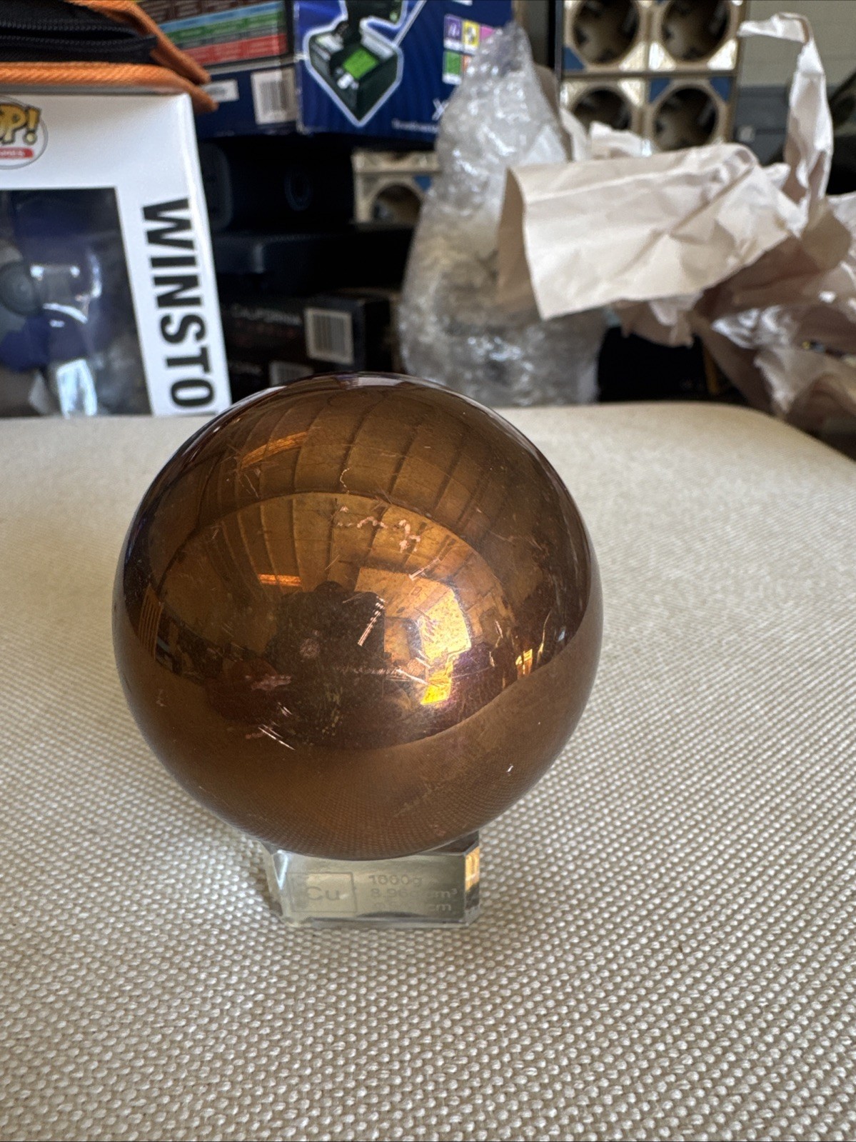 1kg Solid Copper Sphere Cu 1000g 59.8mm Element Density Display Ball w/ Stand