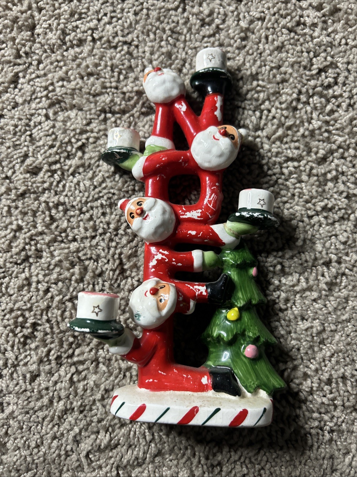 Vintage Napco Christmas Santa NOEL Candle Holder Japan