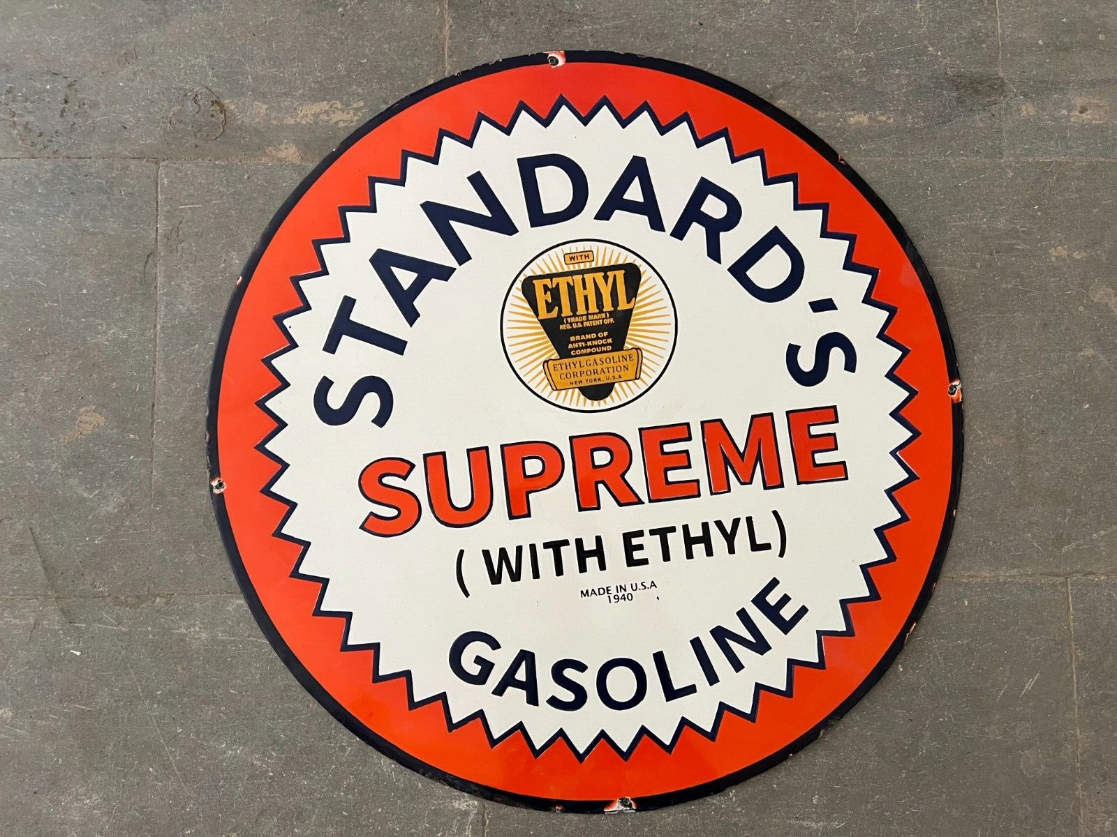 RARE PORCELAIN STANDARD SUPREME ENAMEL SIGN 30X30 INCHES DOUBLE SIDED