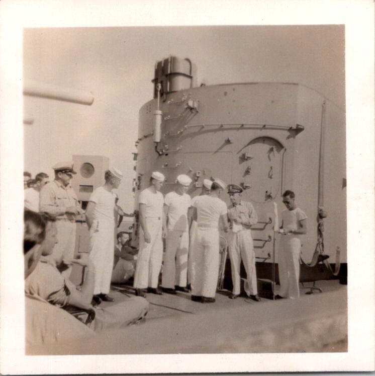 Vintage Original WWII Era Photo US Navy Sailors Officers Ship Deck Black White
