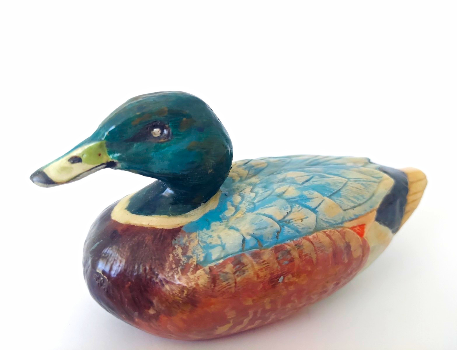 Vintage Hand Carved Wood Mallard Duck Decoy Figurine Rustic Folk Art 6.5\