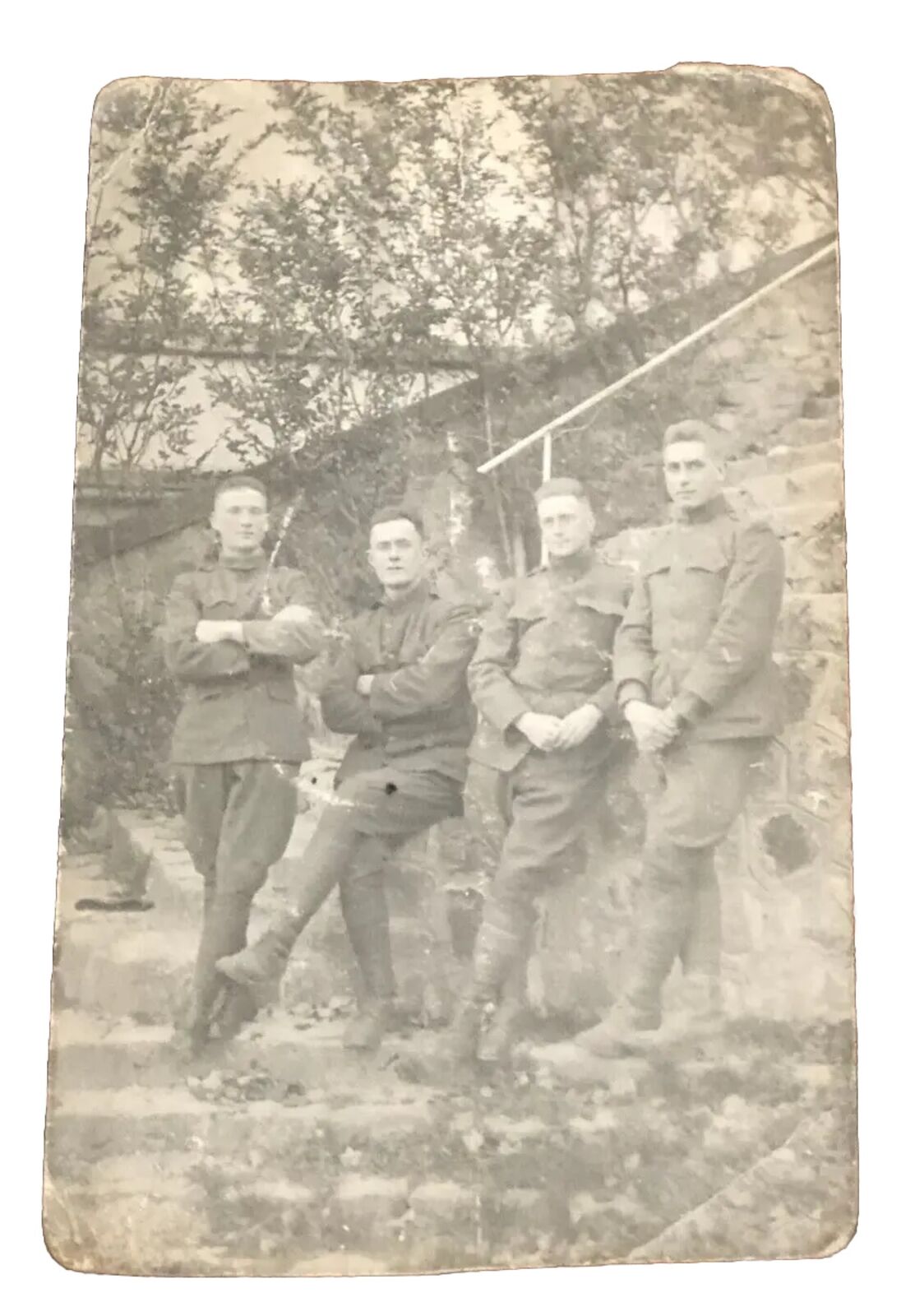 RPPC Four Doughboys Army soldiers AEF WWI Military Real Photo