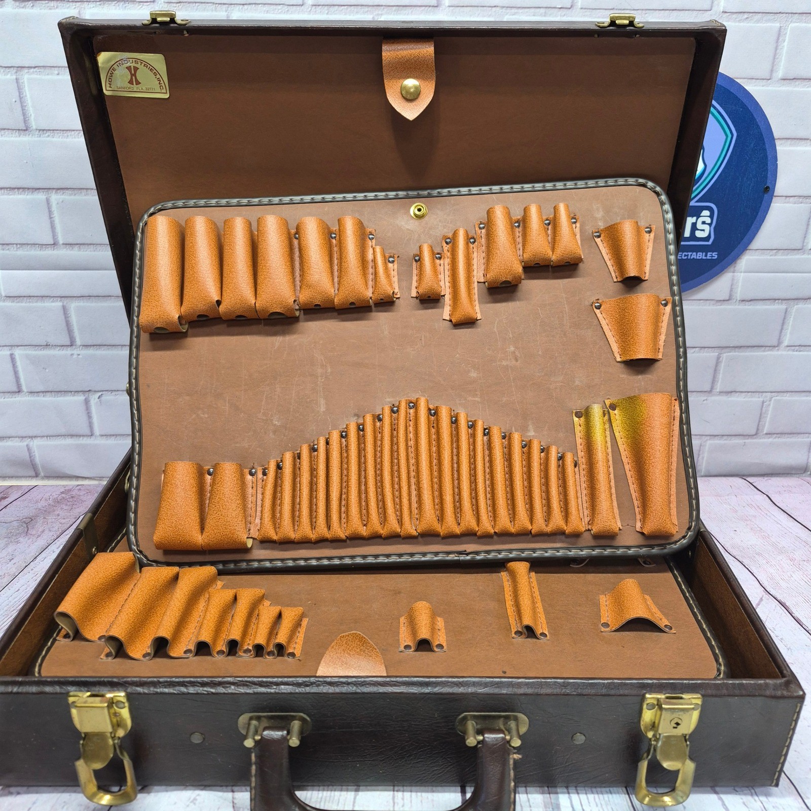 Vintage Howe Industries Brown Faux Leather Tool Sample Briefcase Organizer Case Vintage Howe Industries Brown Faux Leather Tool Sample Briefcase Organizer Case