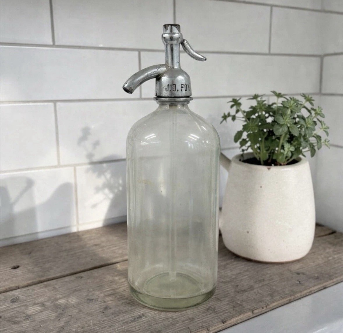 Antique J.D. Fox Brooklyn NY Etched Fulton New York Glass Seltzer Siphon Bottle