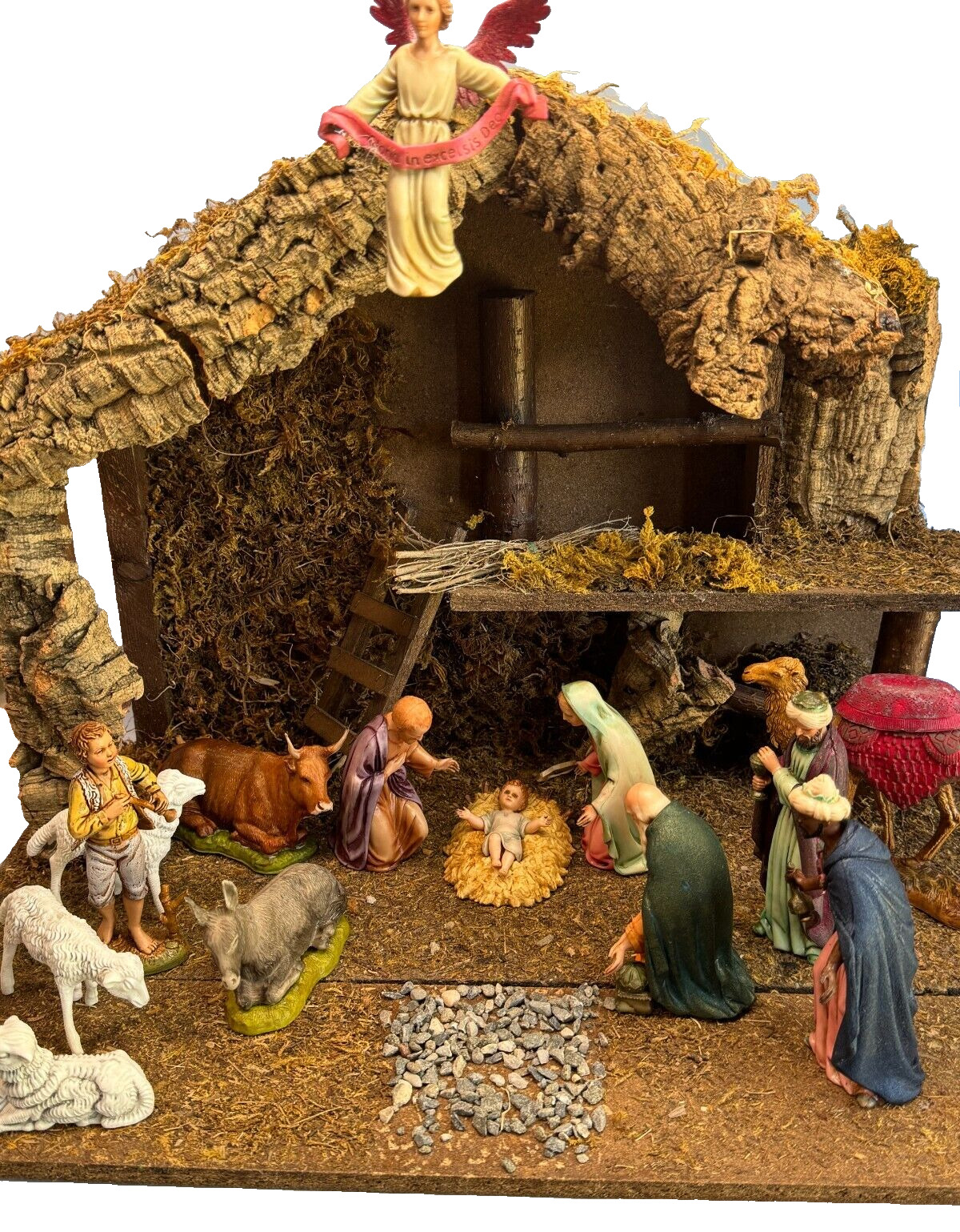 Vintage 15 PC Landi Nativity Set Including Creche C1960 musical Italy