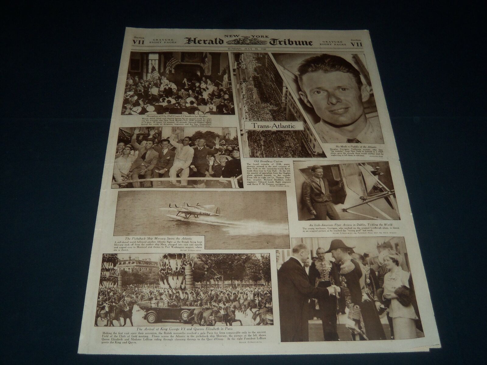 1938 JULY 24 NEW YORK HERALD TRIBUNE PICTURE SECTION - DOUGLAS CORRIGAN- NT 7350
