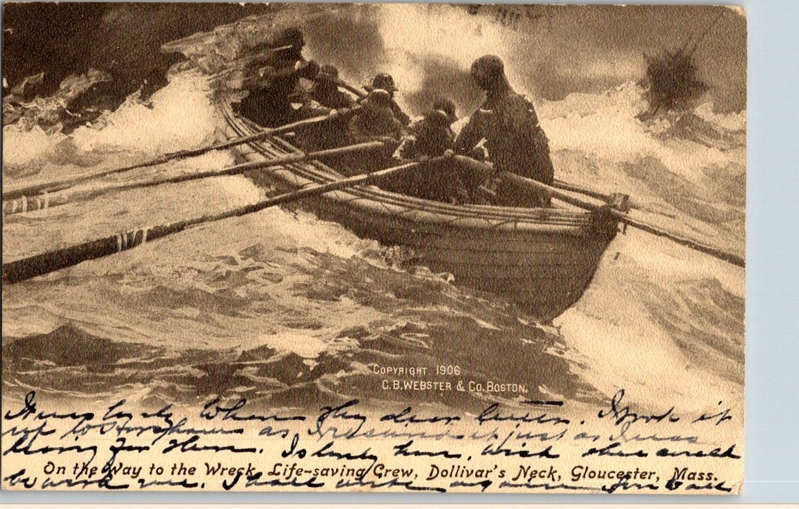 1906 Gloucester MA Life-Saving Crew Dollivar's Neck Postcard Posted 1909