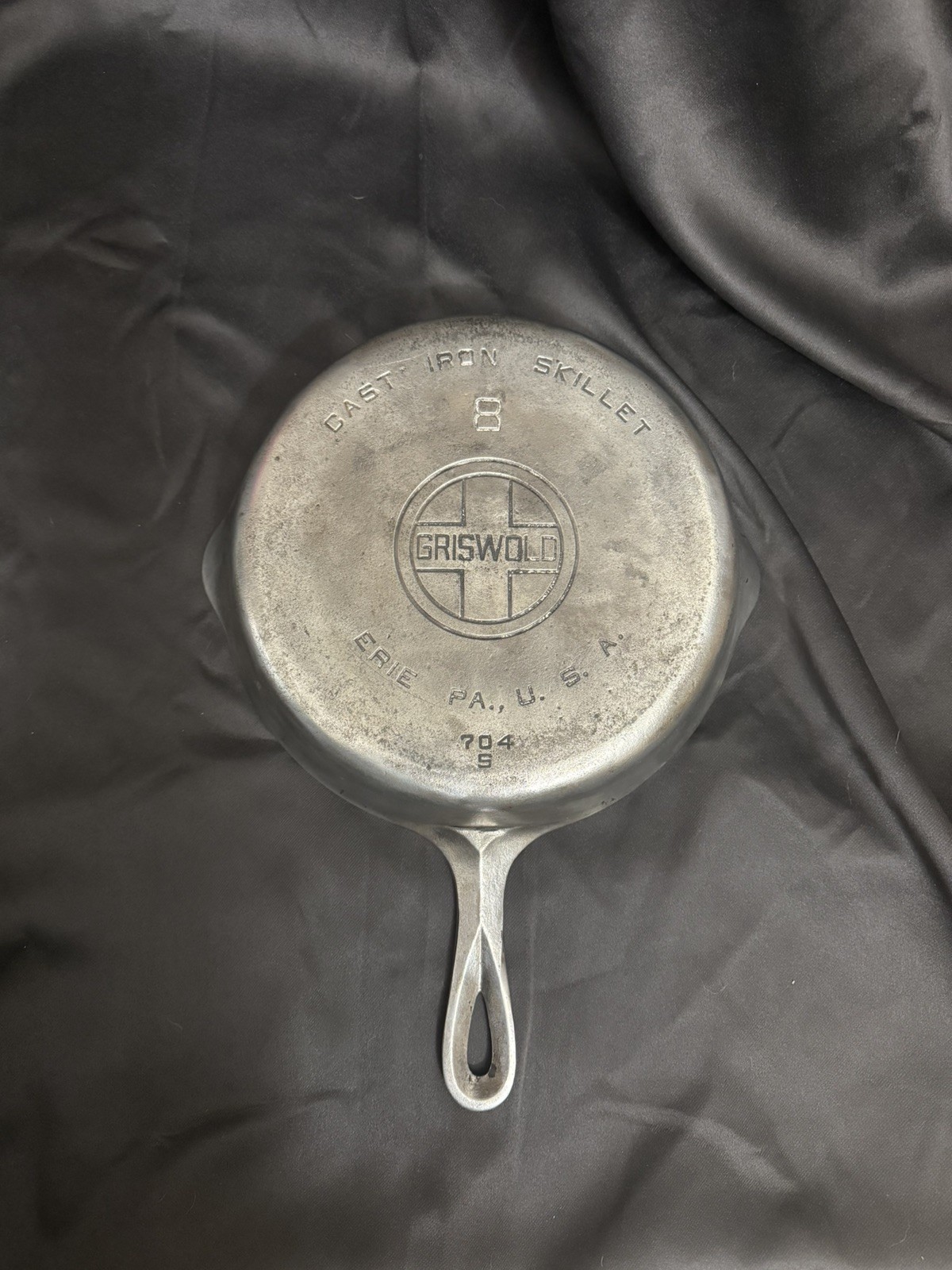Griswold #8 704S Cast Iron chrome/nickel skillet Erie Big Block Logo Erie PA USA Griswold #8 704S Cast Iron chrome/nickel skillet Erie Big Block Logo Erie PA USA