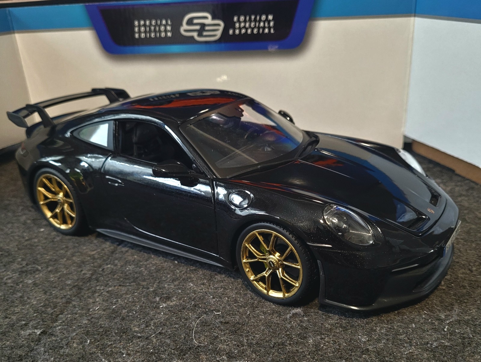 2022 Porsche 911 GT3 Model Diecast Collectible Black W/ Gold Wheels 1:18 Scale