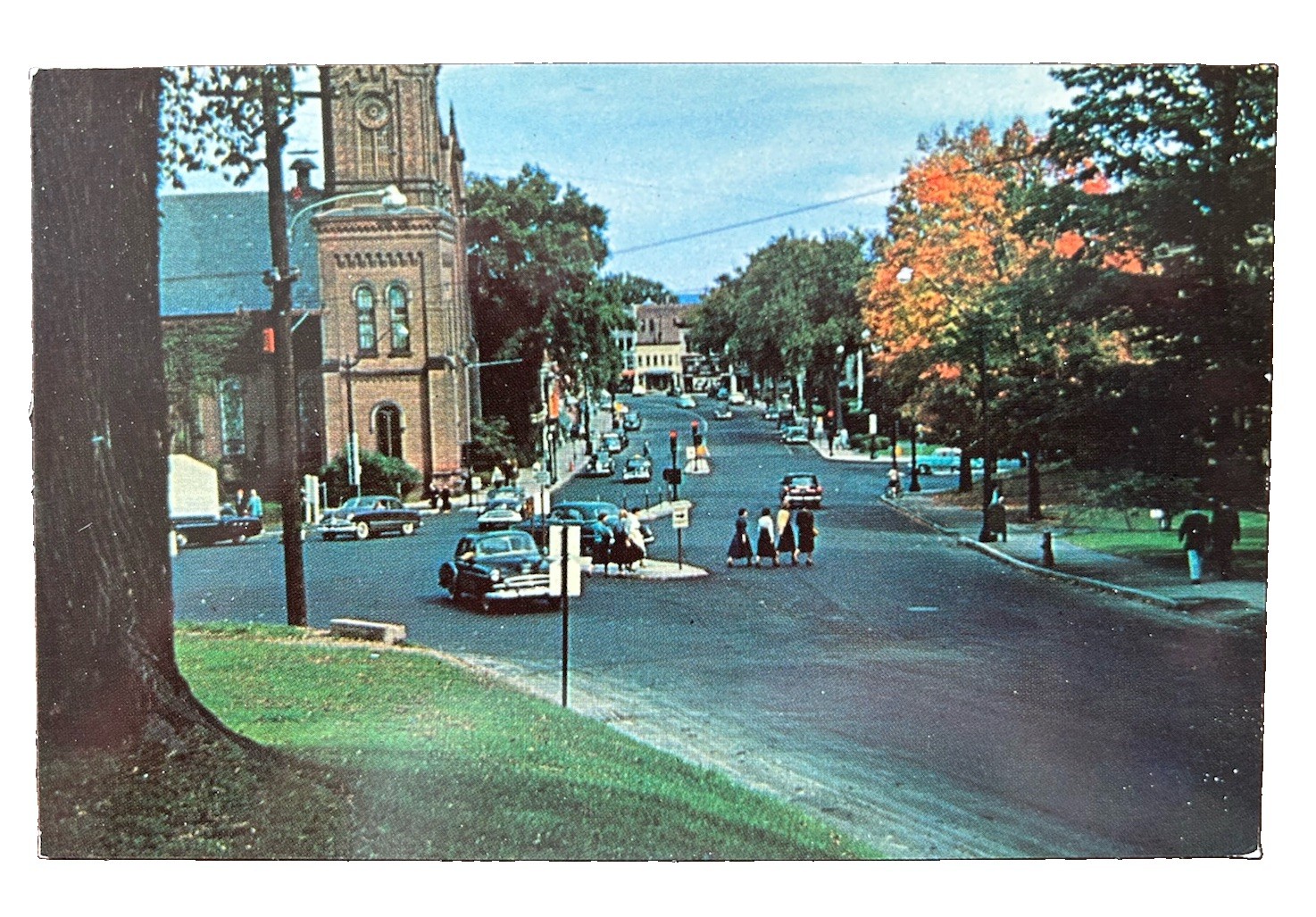 NORTHAMPTON MA MASS~View Down Main Street~1950\'s Cars, People