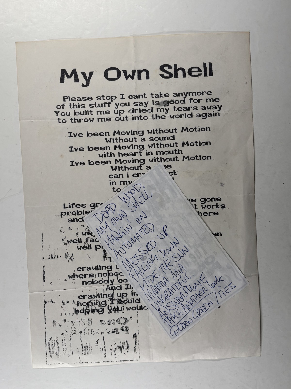 Happy But Twisted Original Setlist And Lyric Sheet Circa 1990s