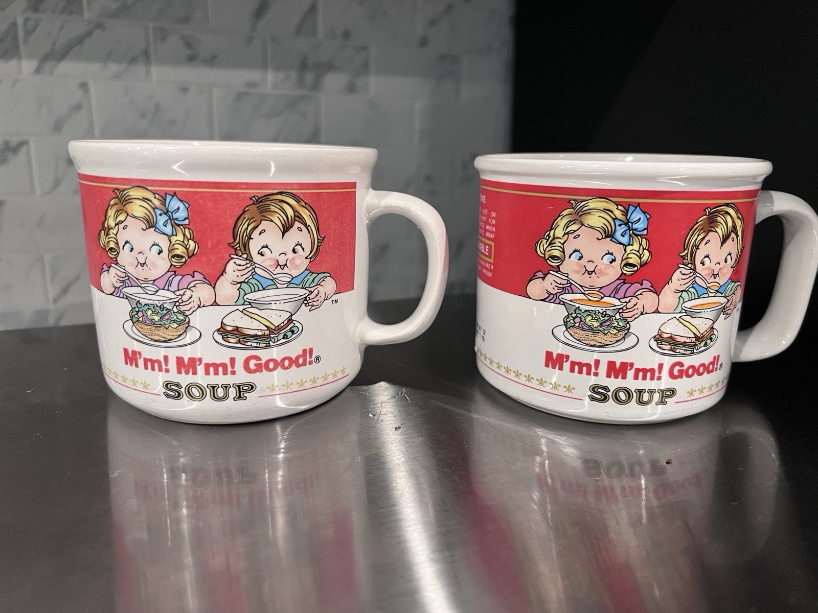 Vintage Campbell's Soup Mugs Bowls M'm M'm Good Soup 1989 Westwood Set Of 2