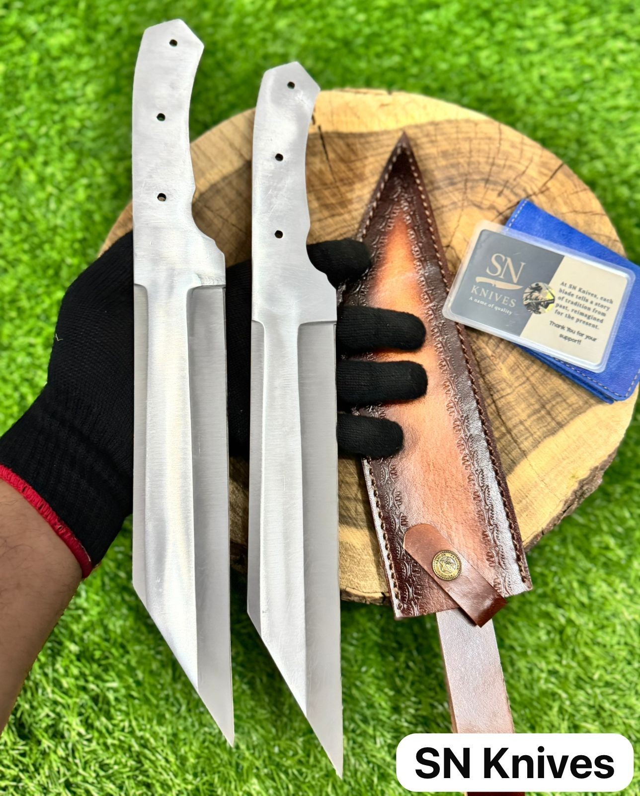 2pcs-Custom Handmade D2 Steel Hunting Seax Knife Blank Blades W/ Leather Sheath