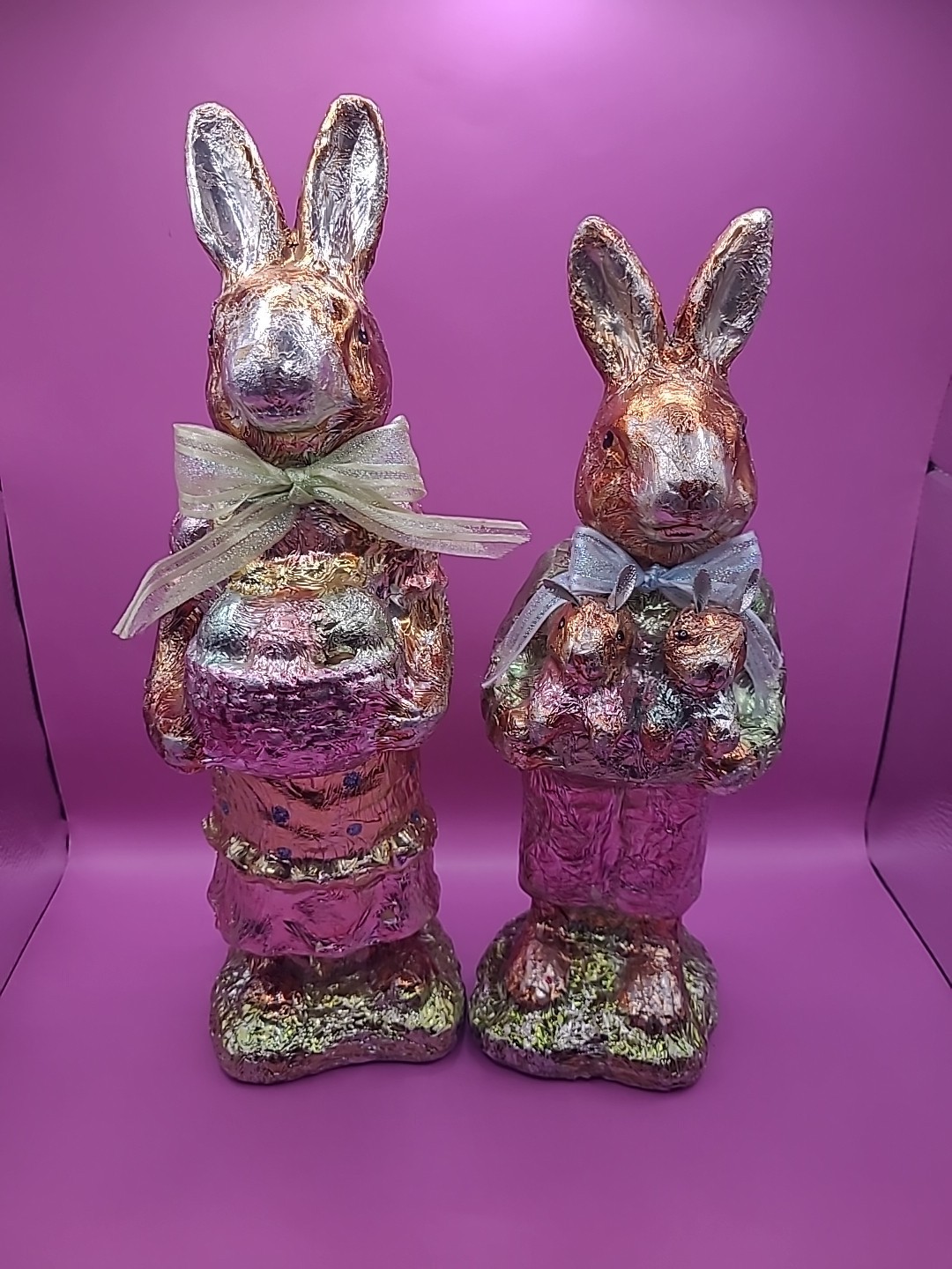 Vintage Ganz Faux Foil Wrapped Chocolate Easter Bunny Rabbit Lot Two Bunnies