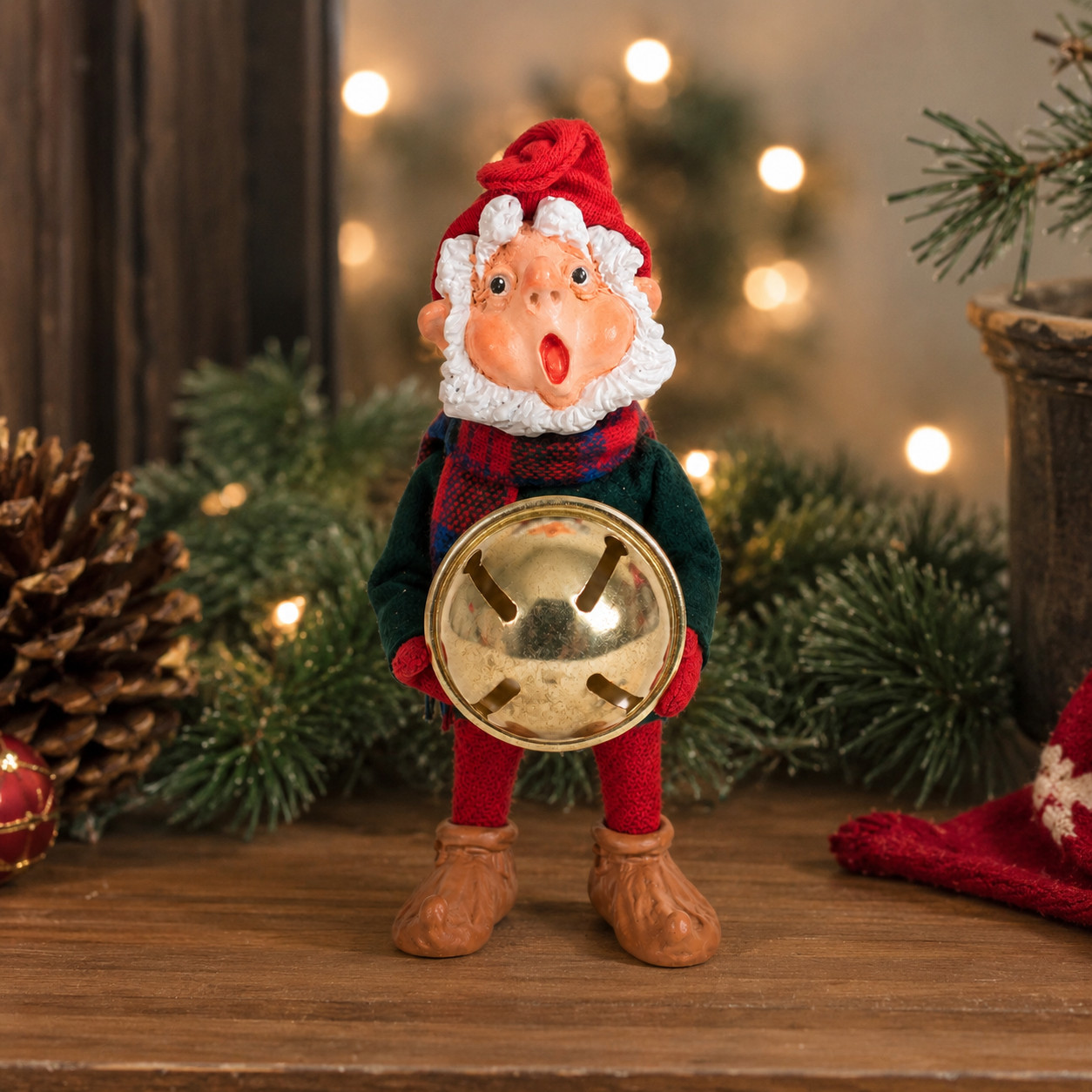 1985 Simpich Elf Ding-A-Ling Handmade Bell Christmas Figure. RARE 1