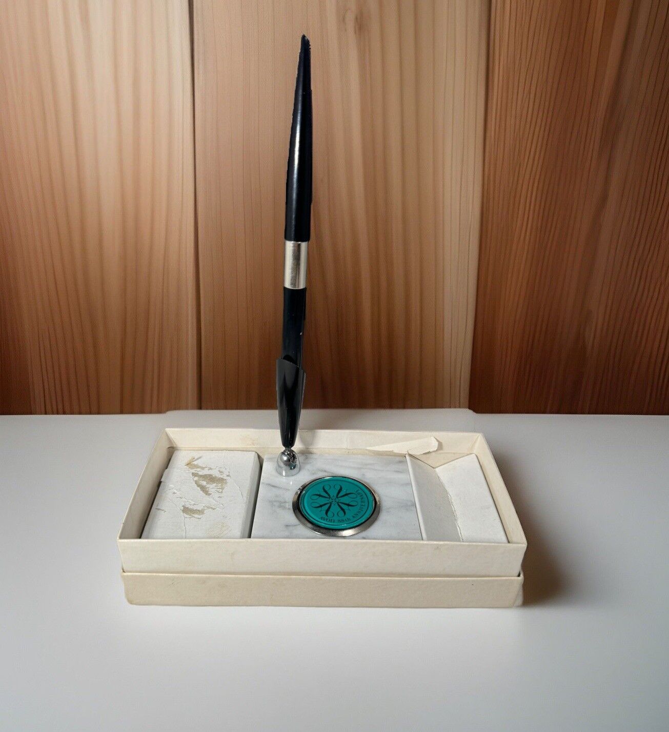 1974 Vintage AVON 88th Anniversary Desk Set Pen Holder With Marble Base