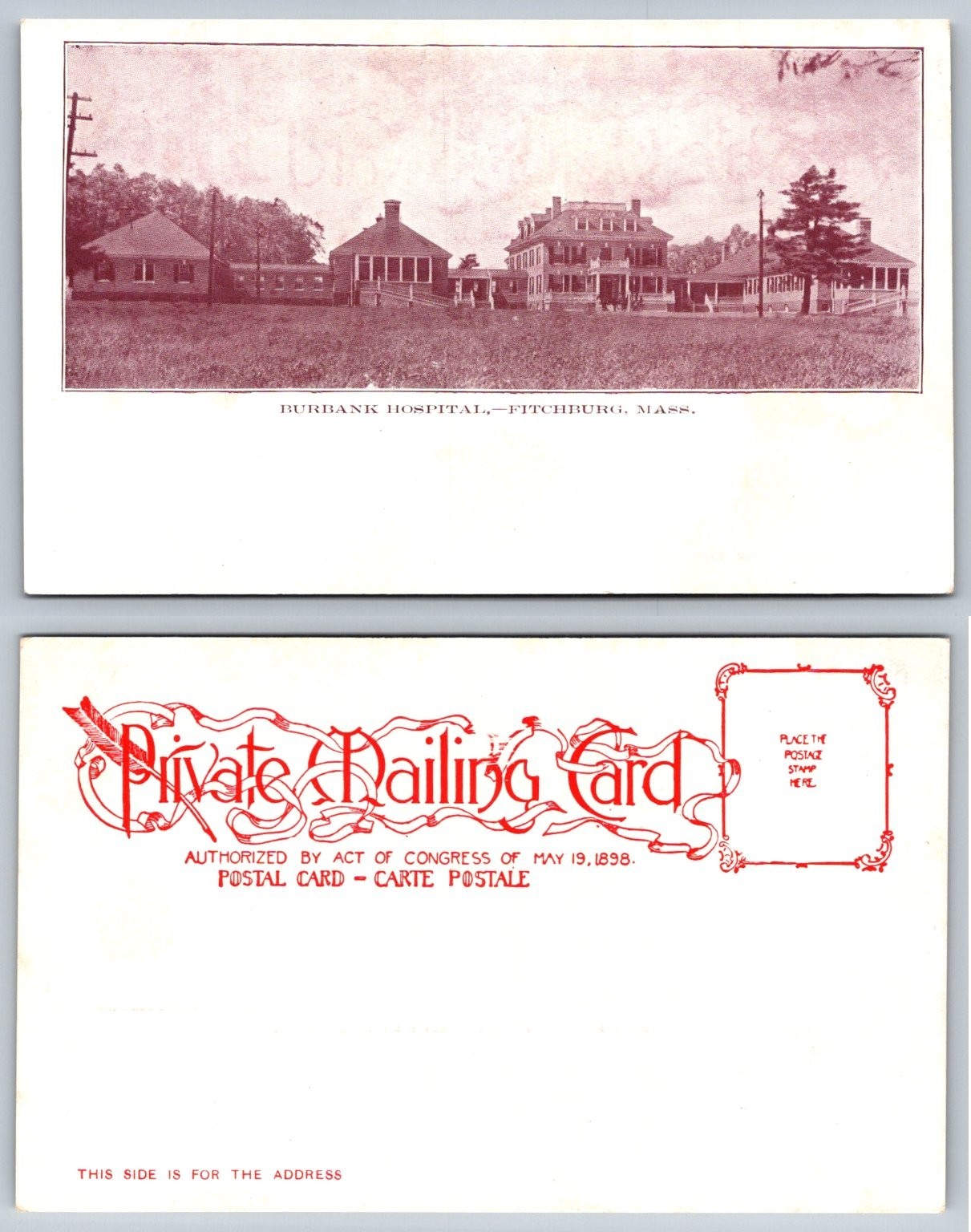 Burbank Hospital Fitchburg MA Private Mailing Card 1898-1901 PMC Postcard