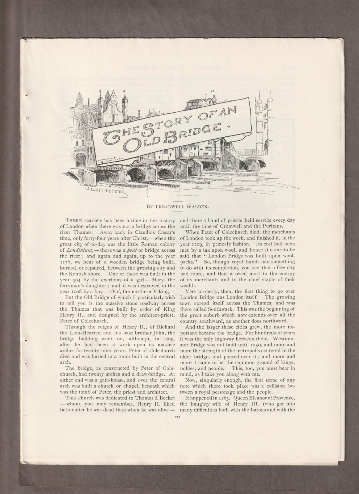 Vintage 1888 OLD LONDON BRIDGE Magazine ARTICLE Pages~TREADWELL WALDEN