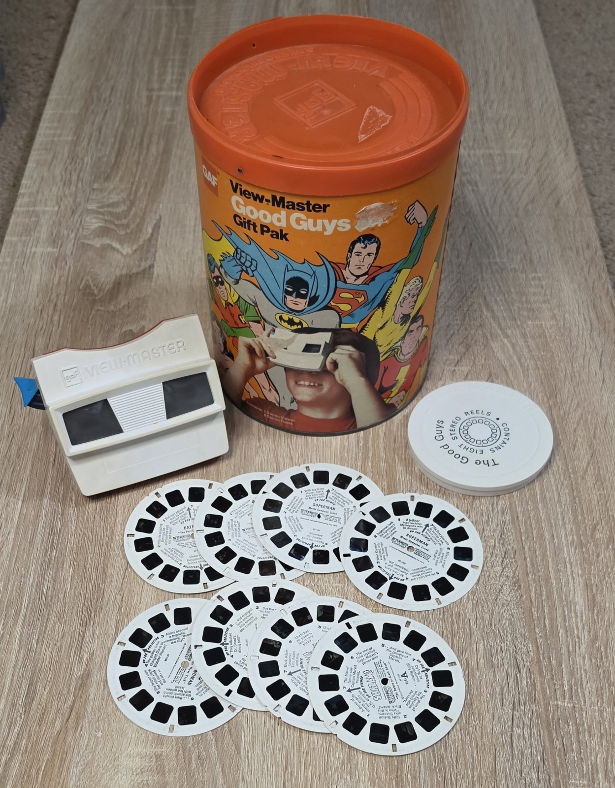 Vintage GAF View-Master Good Guys Gift Pak Batman Superman Complete 8 Reels