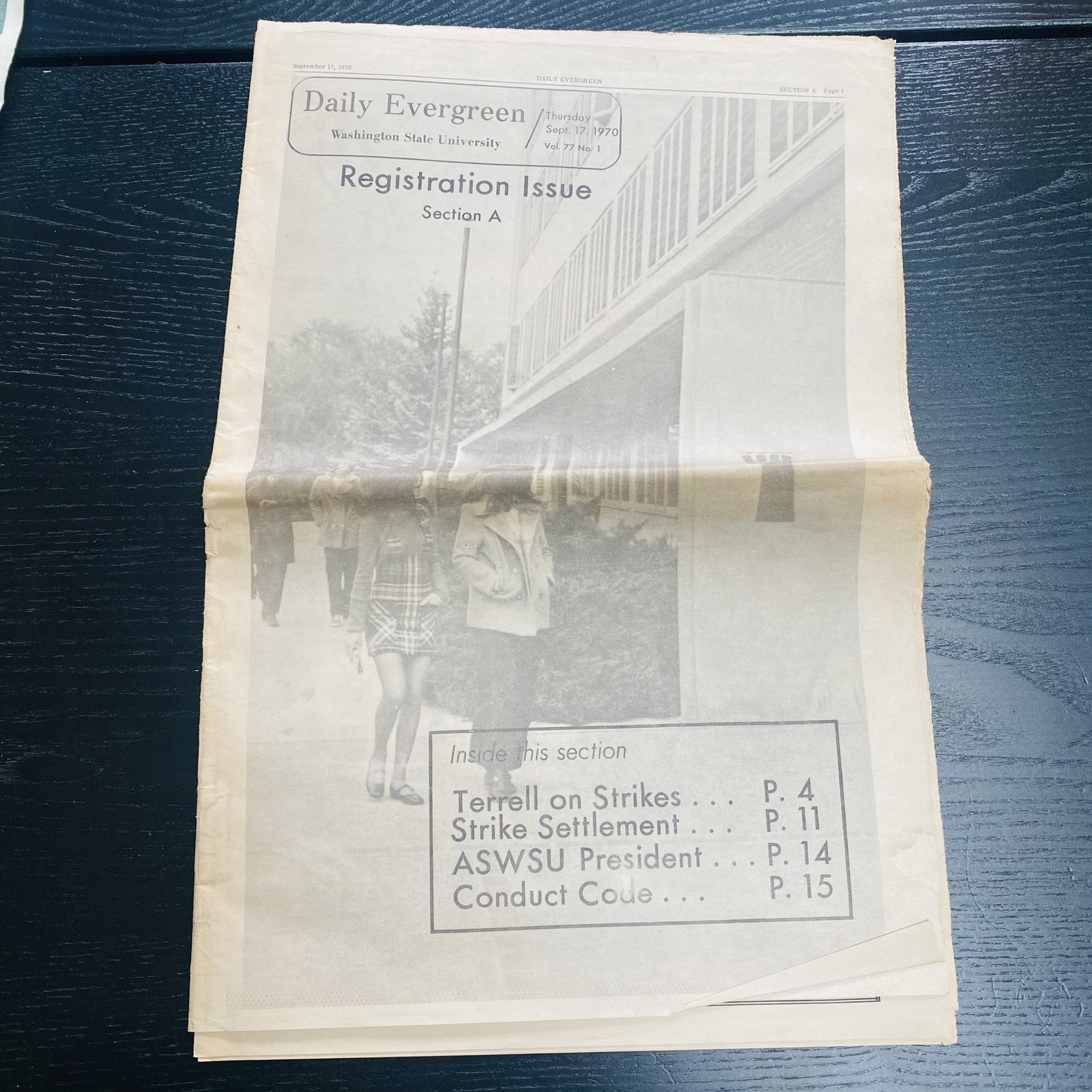Daily Evergreen WSU Washington State University Newspaper 1970 Vtg Registration