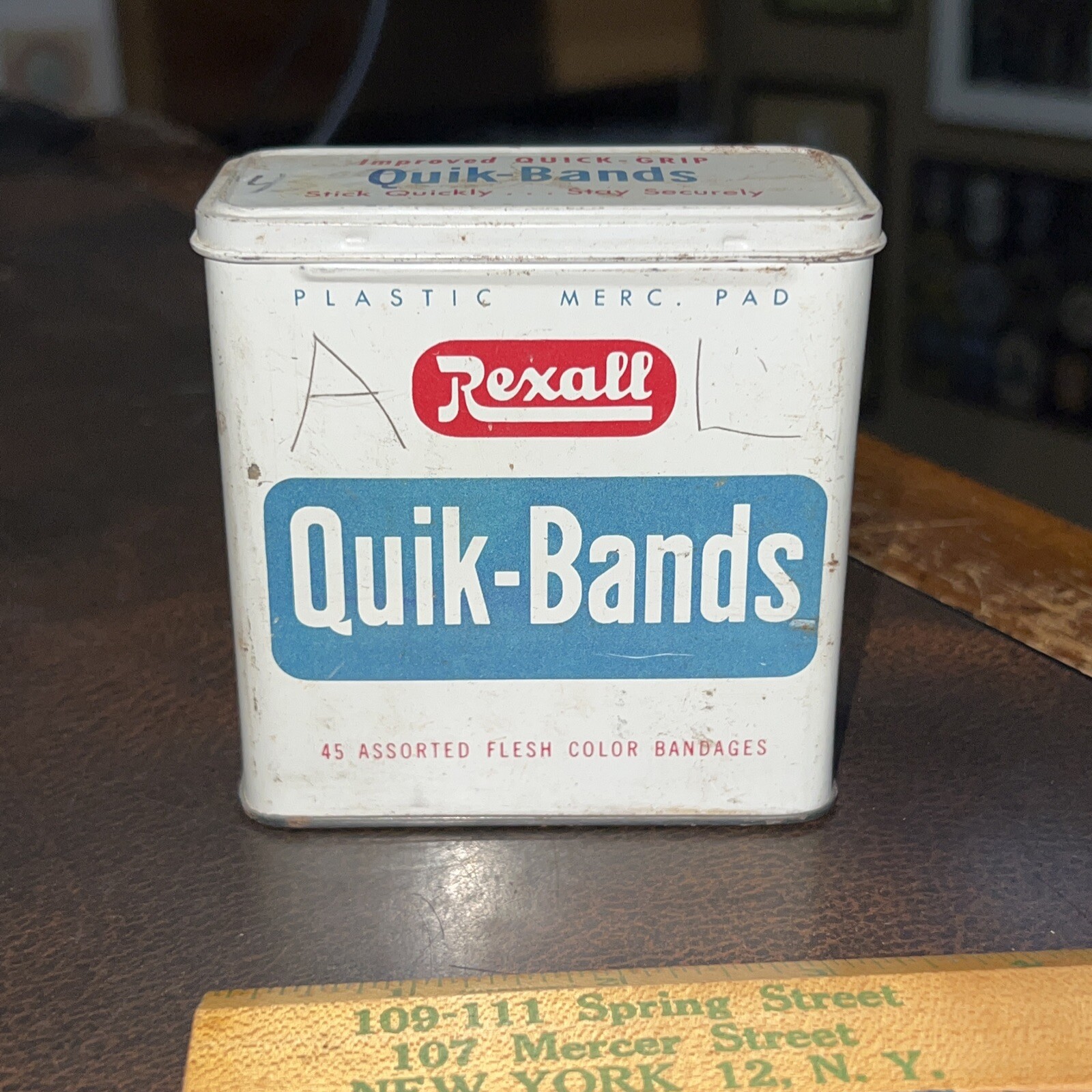 Vintage Rexall Drug Stores Quik-Bands Band Aid Tin- Empty