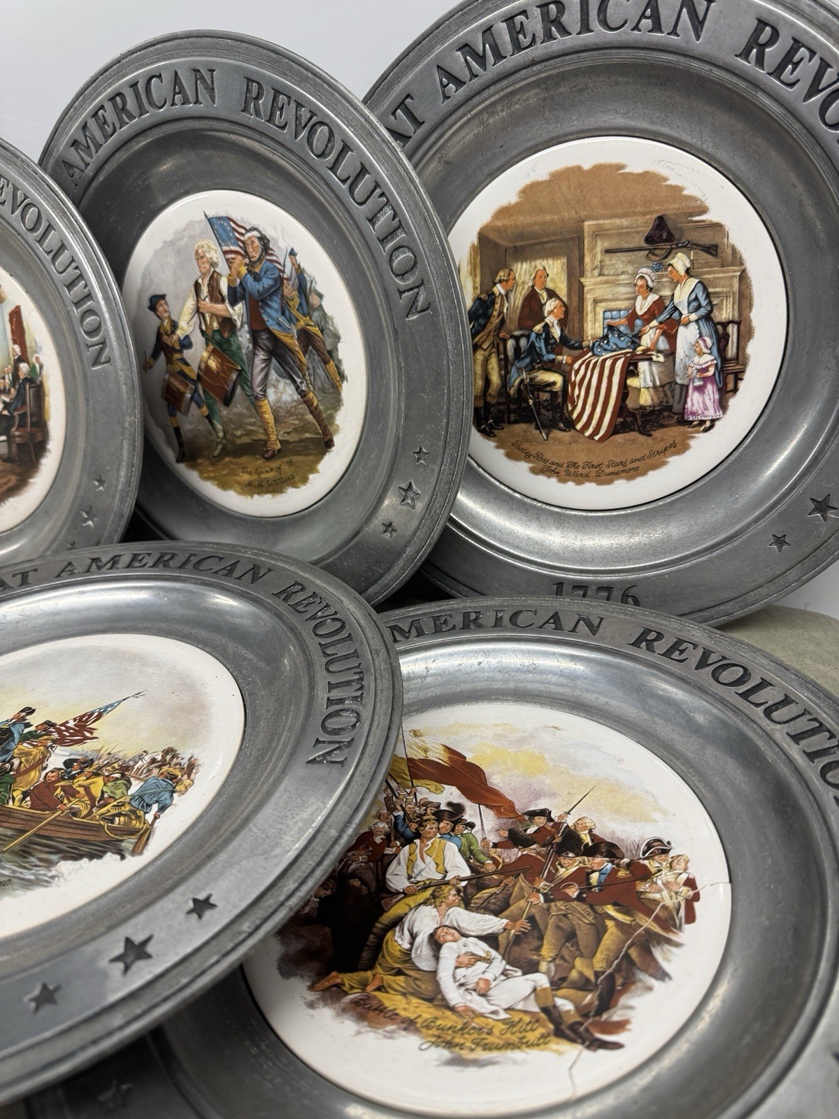 Vintage 1973 Great American Revolution 1776 Pewter Plates Set 6 Canton Ohio