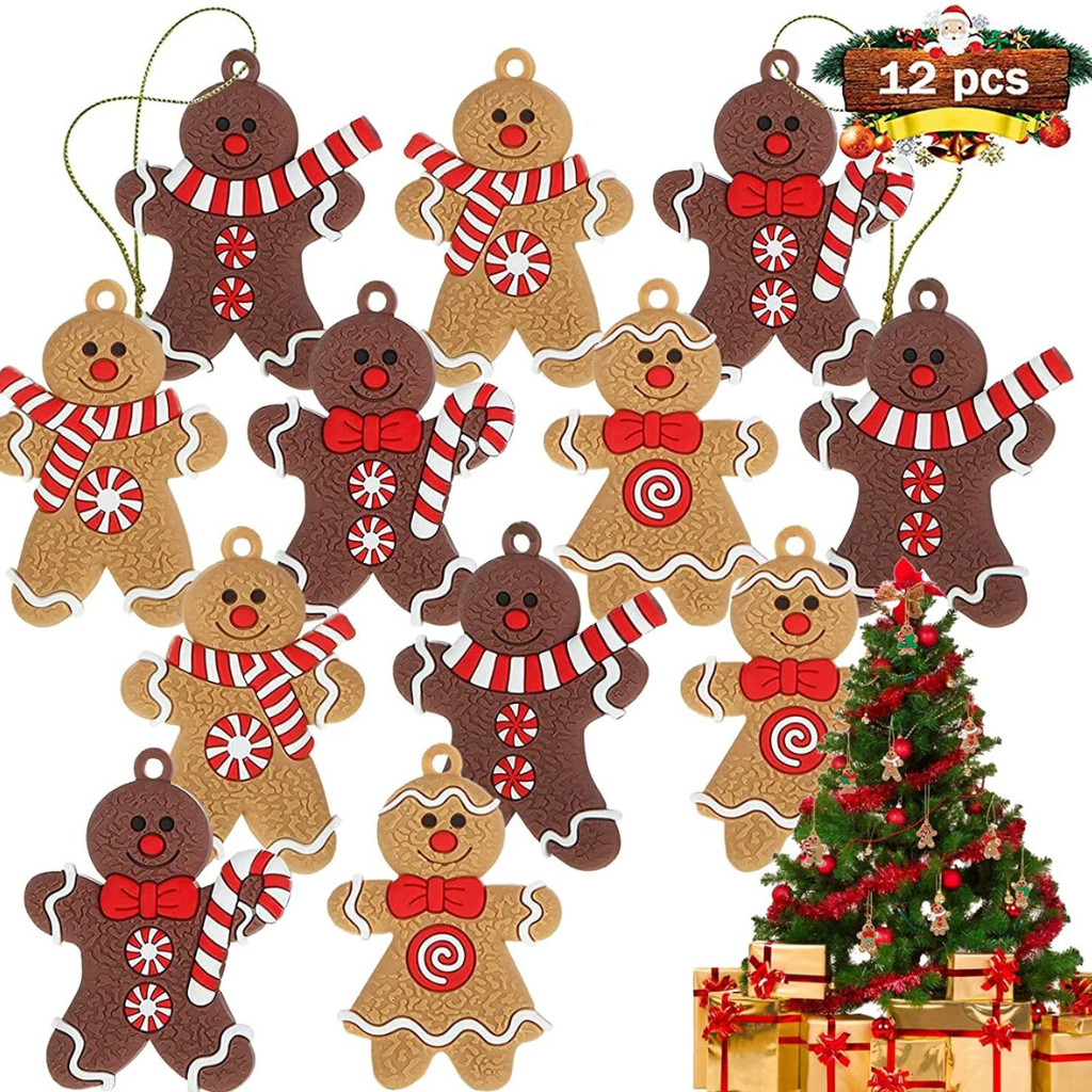 (12pcs) Gingerbread Man Ornaments Christmas Tree Hanging Pendant