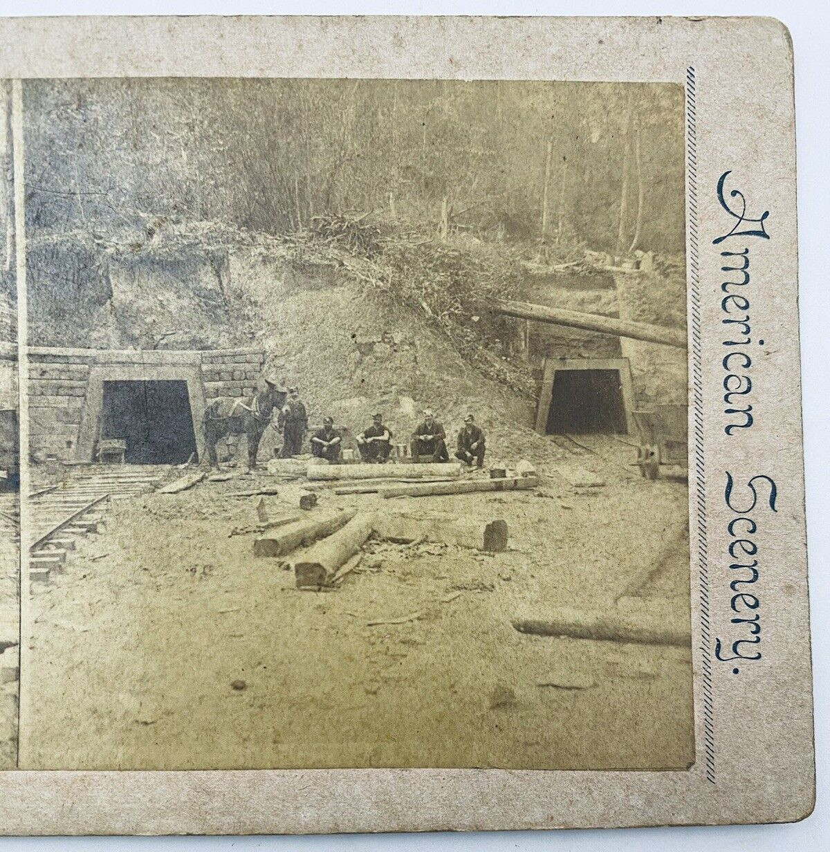 Antique Stereoview Anthracite Coal Miners Horse and cart near Alden PA mine
