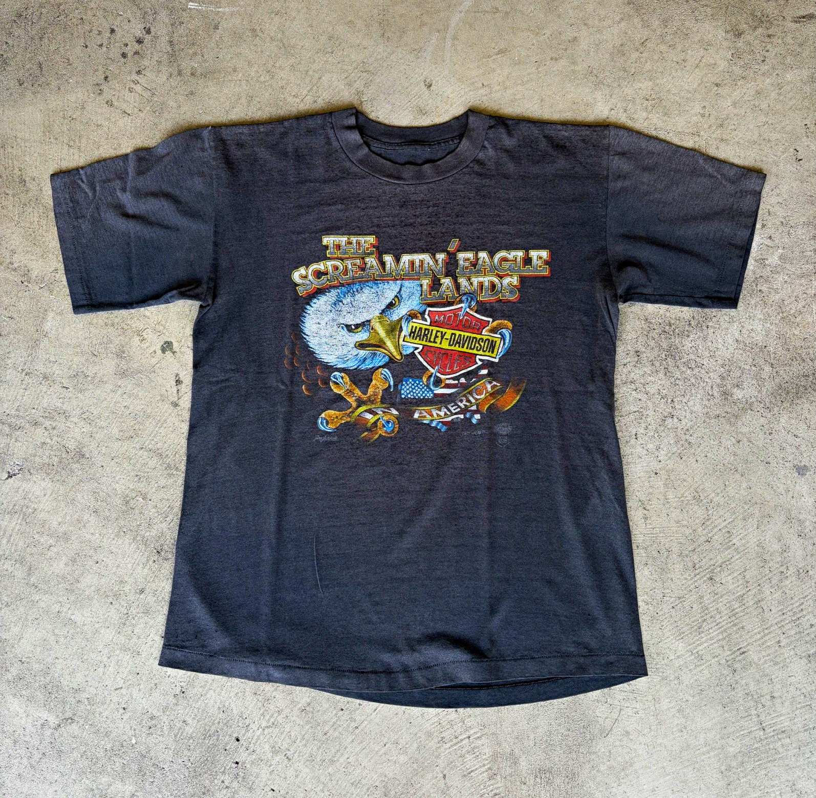 Vintage Harley-Davidson The Screamin' Eagle Lands Dark Gray Graphic T-Shirt