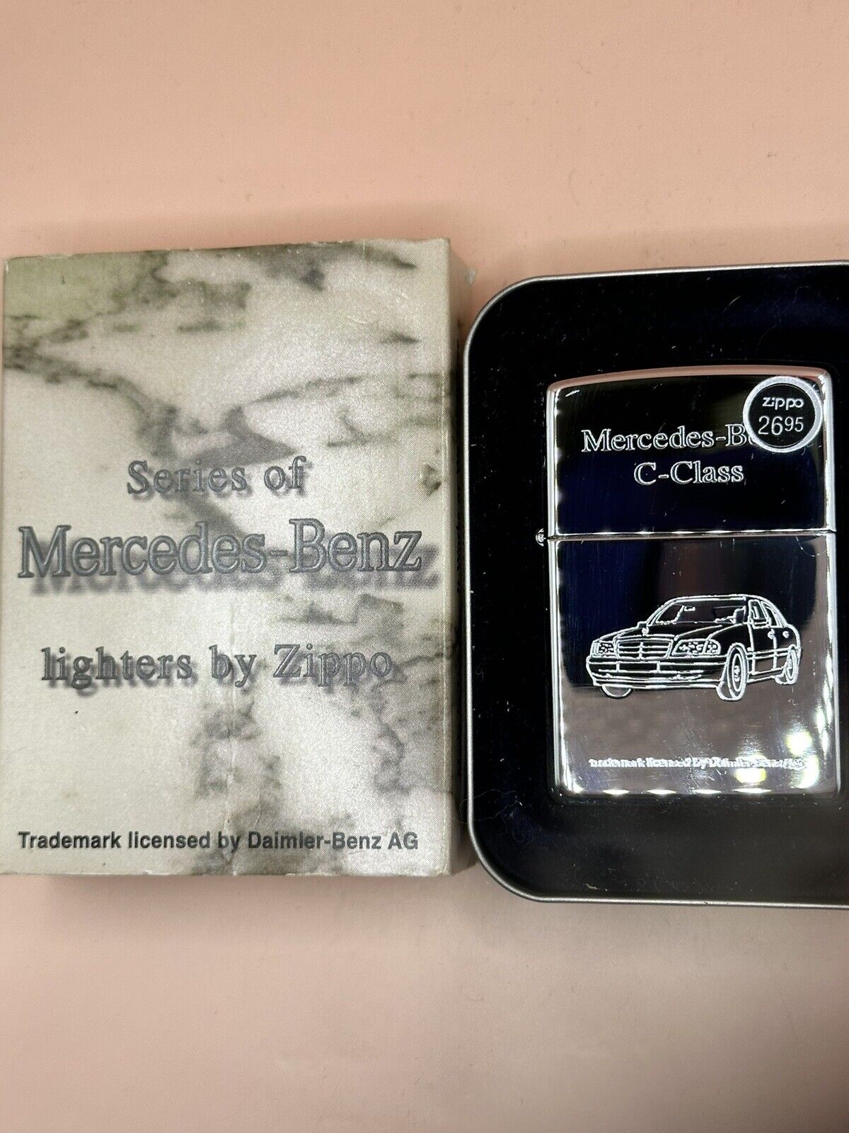 Vintage 1998 Mercedes Benz C-Class High Polish Chrome Zippo Lighter NEW In Box