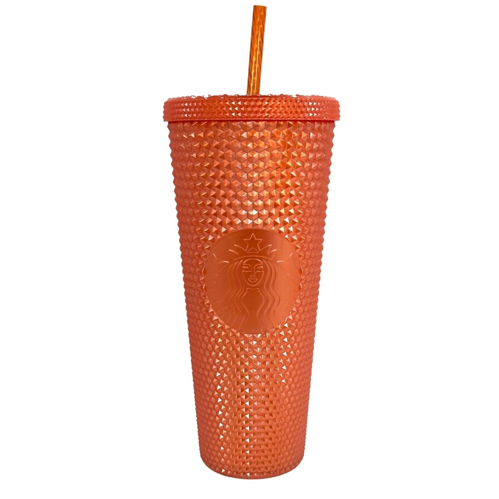 Starbucks Orange Coral Pearl Studded Cold Cup Tumbler Mug 24 oz